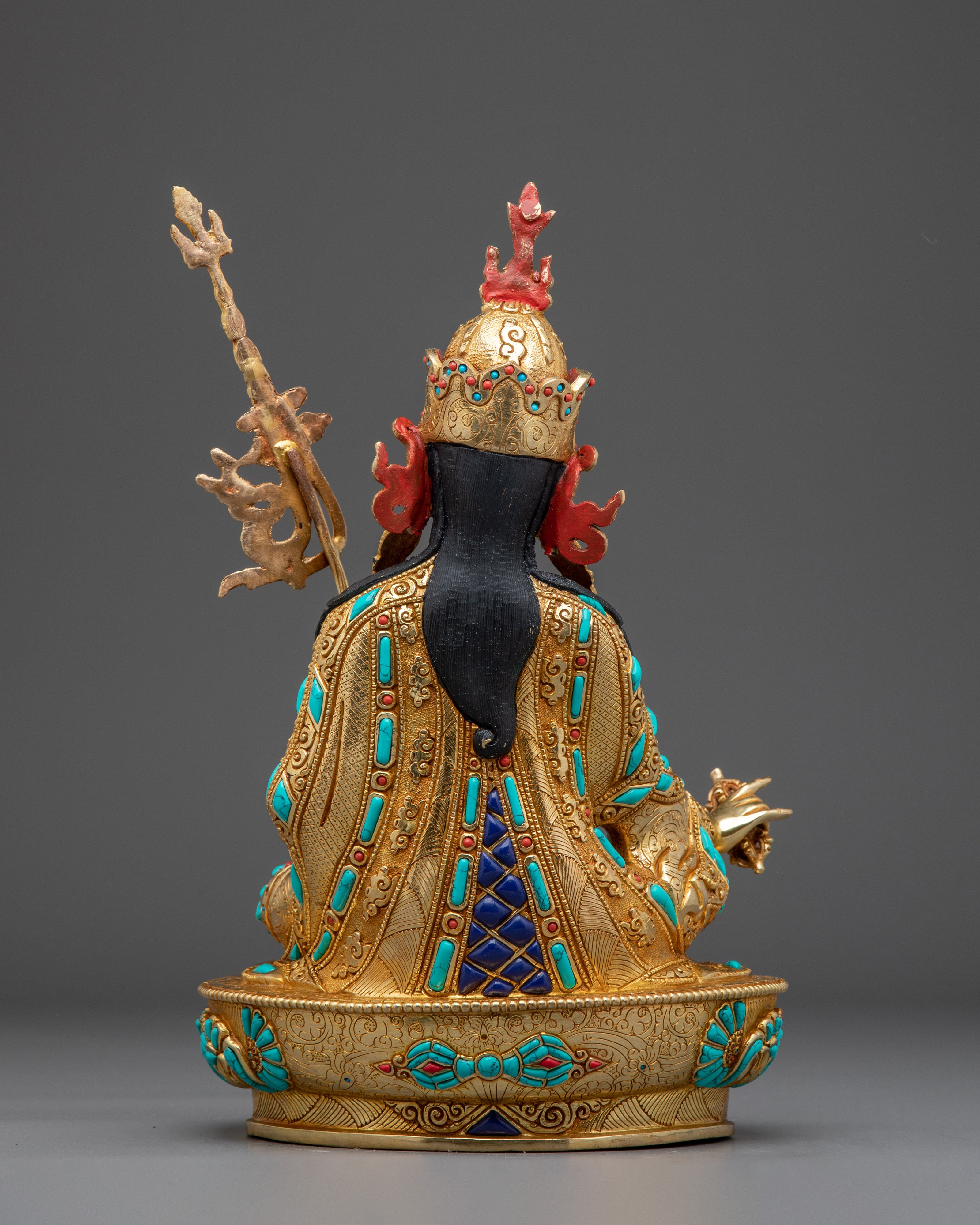 Guru Rinpoche 24K Gold Gilded Statue with Gemstones | Buddhist Sculpture for Meditation