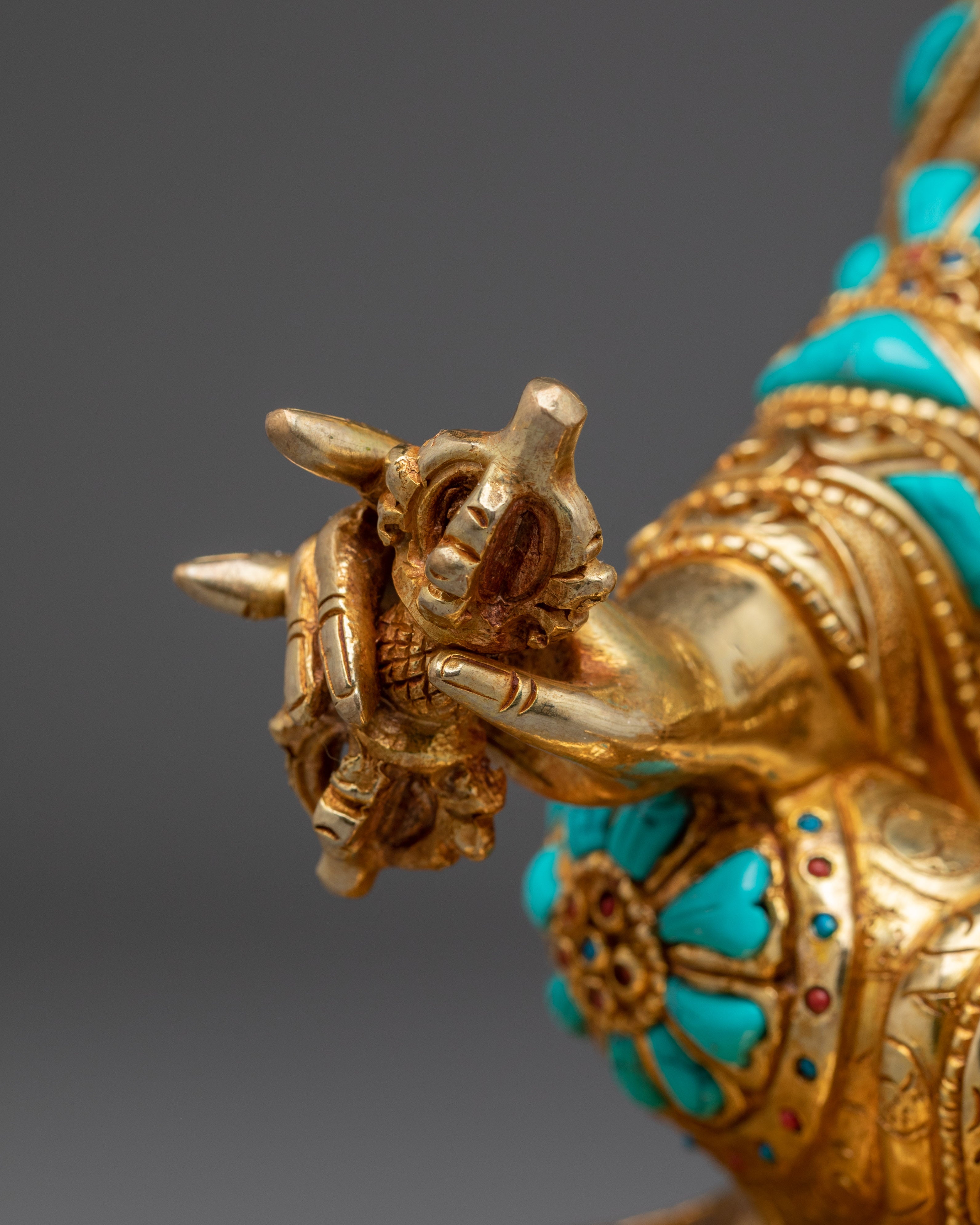 Guru Rinpoche 24K Gold Gilded Statue with Gemstones | Buddhist Sculpture for Meditation