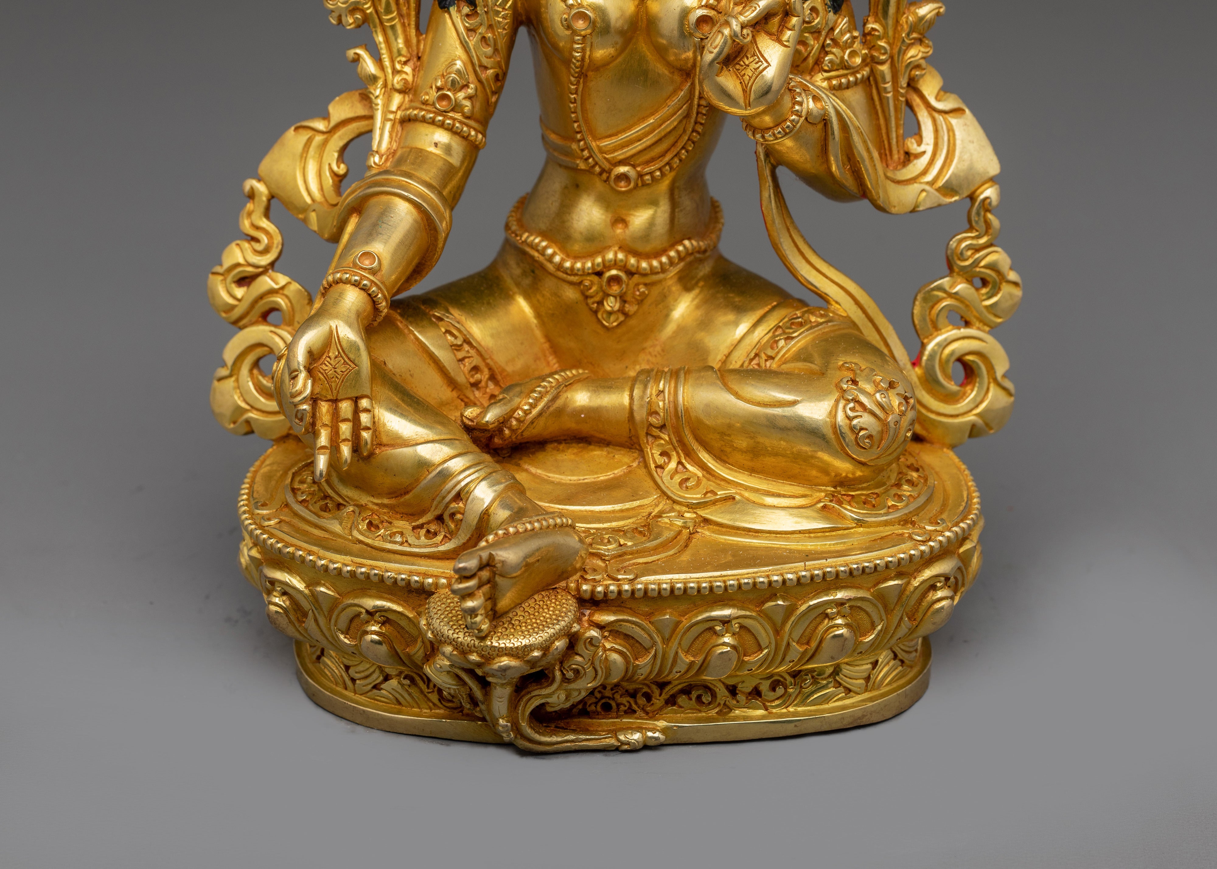 Radiant Golden Shyama Tara Figurine | Green Tara - Mother of Liberation