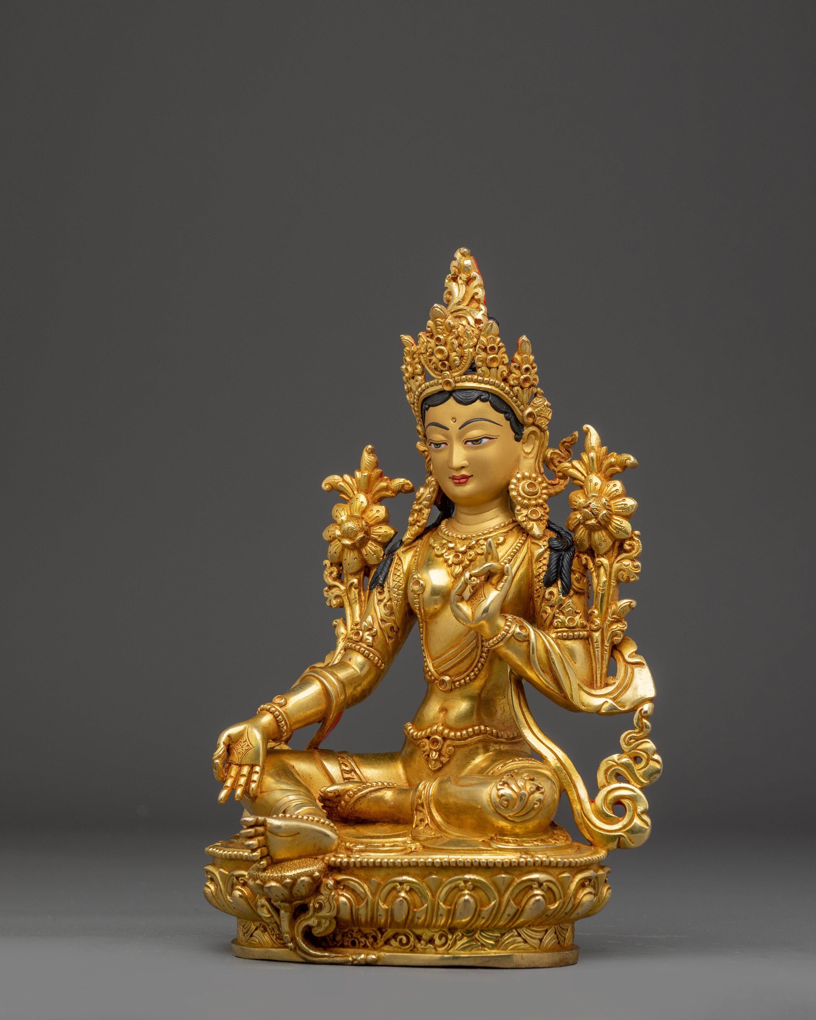Radiant Golden Shyama Tara Figurine | Green Tara - Mother of Liberation