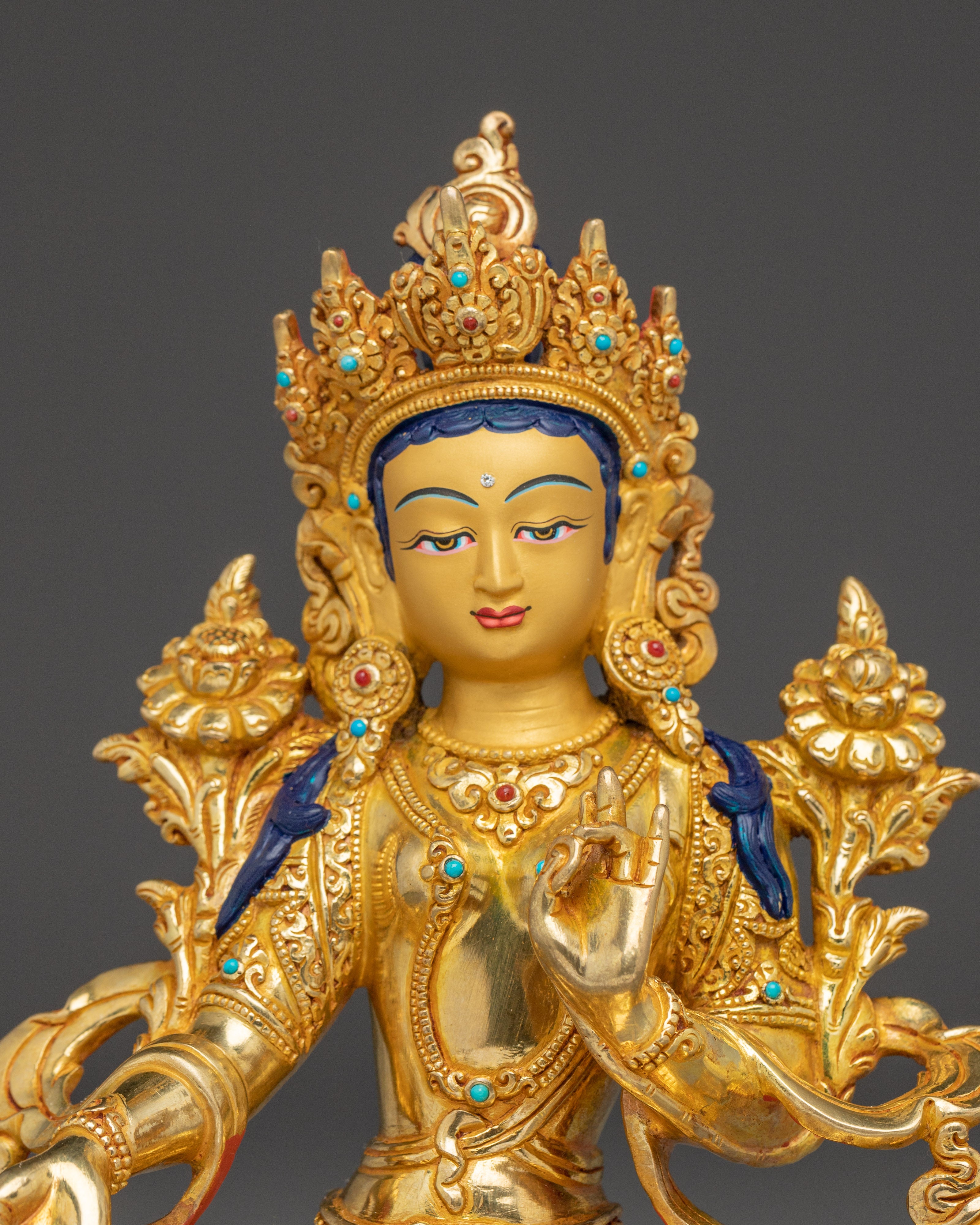 Green Tara, Vajrayana Liberation Deity | Gold Gilded Tibetan Statue