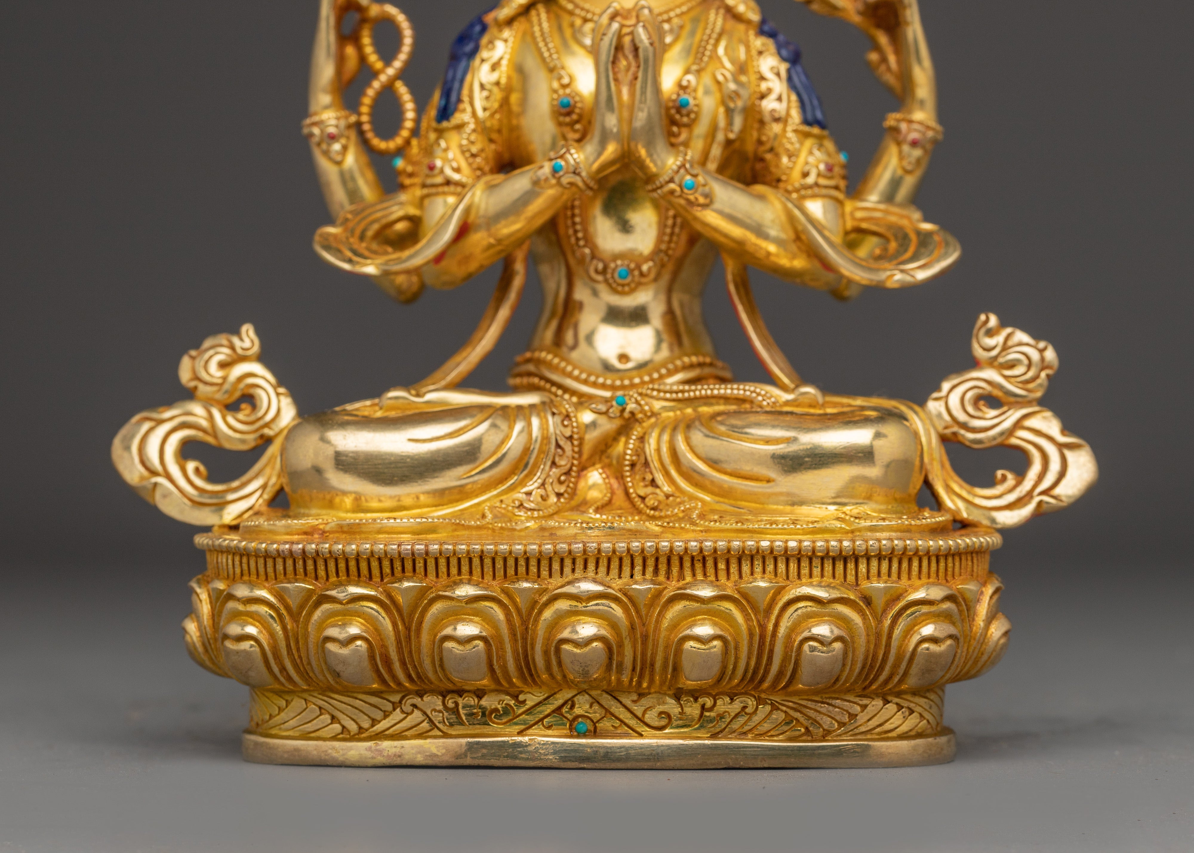 Gold Gilded Chenrezig Sculpture | Handcrafted Tibetan Icon