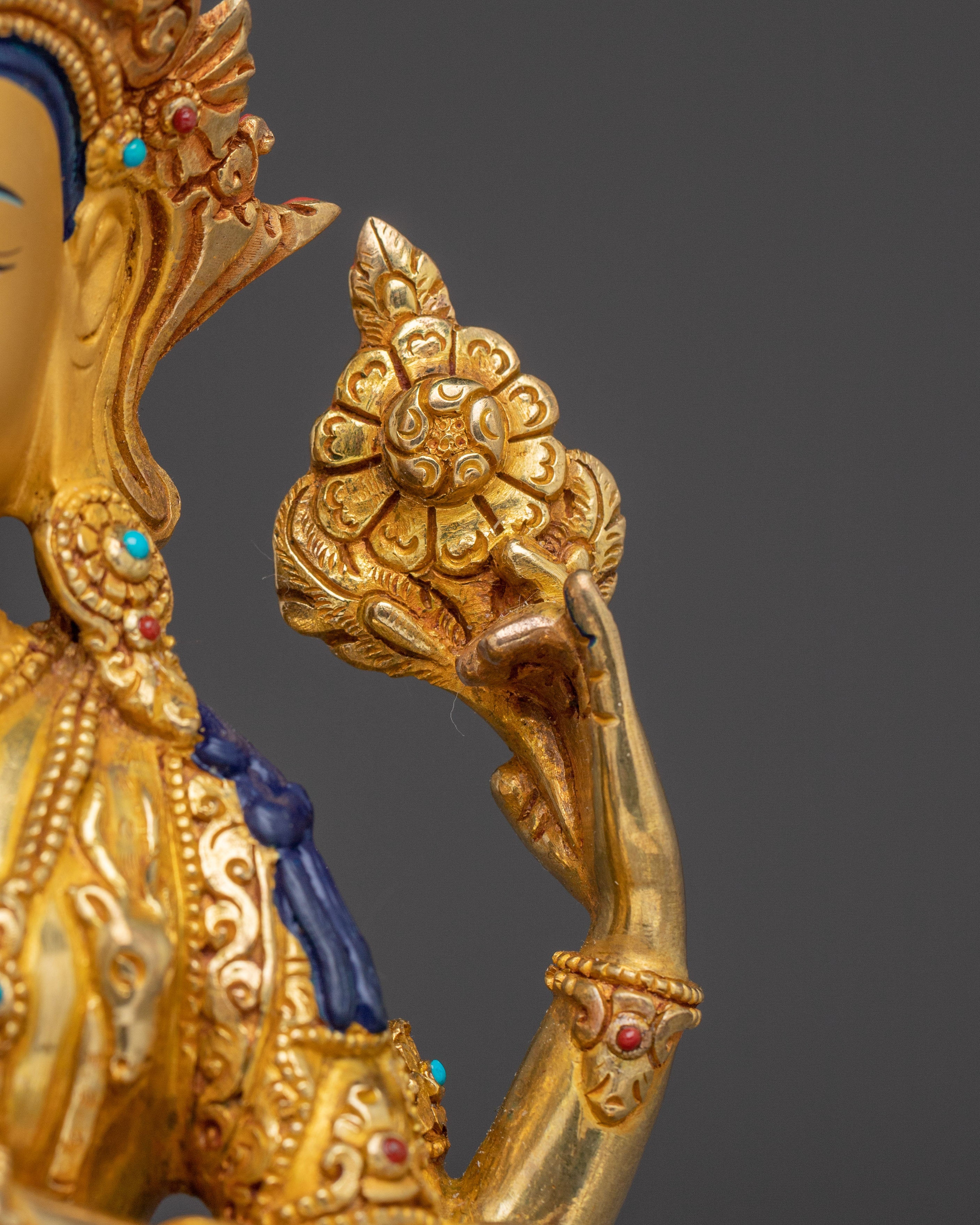 Gold Gilded Chenrezig Sculpture | Handcrafted Tibetan Icon