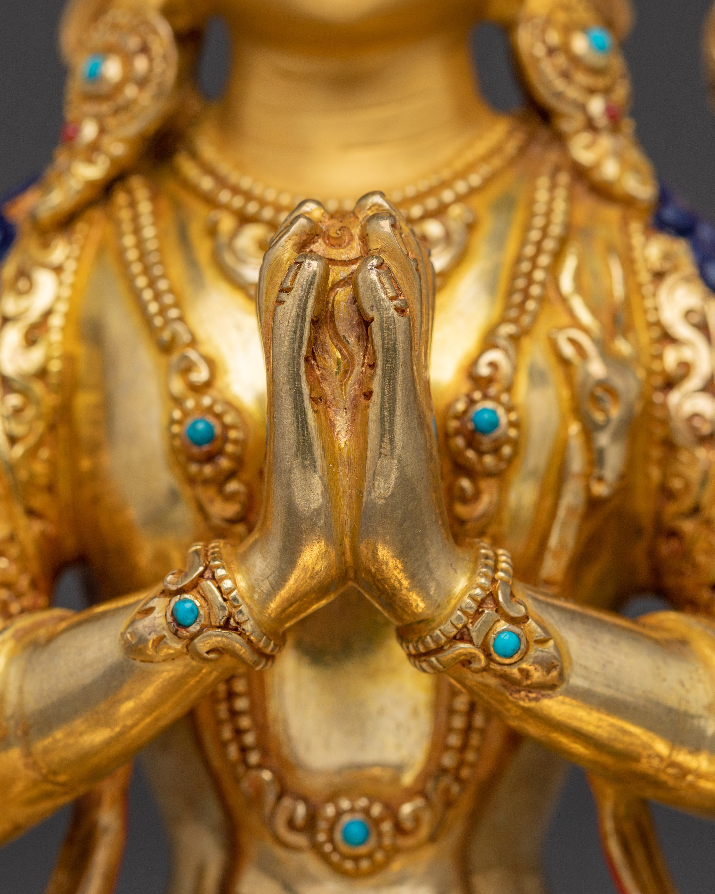 Gold Gilded Chenrezig Sculpture | Handcrafted Tibetan Icon