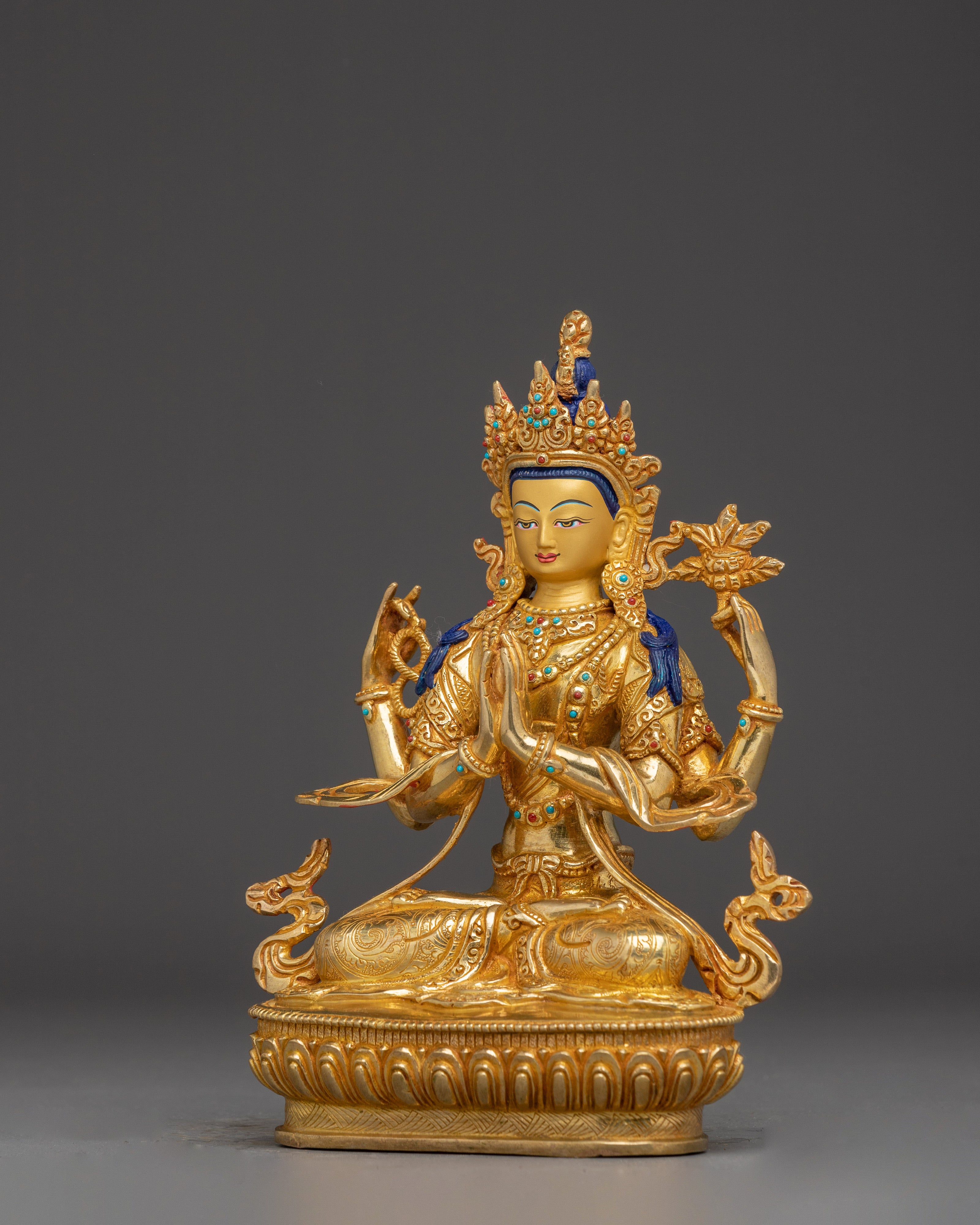 Chenrezig, Divine Mercy Form | Gold Gilded Figure
