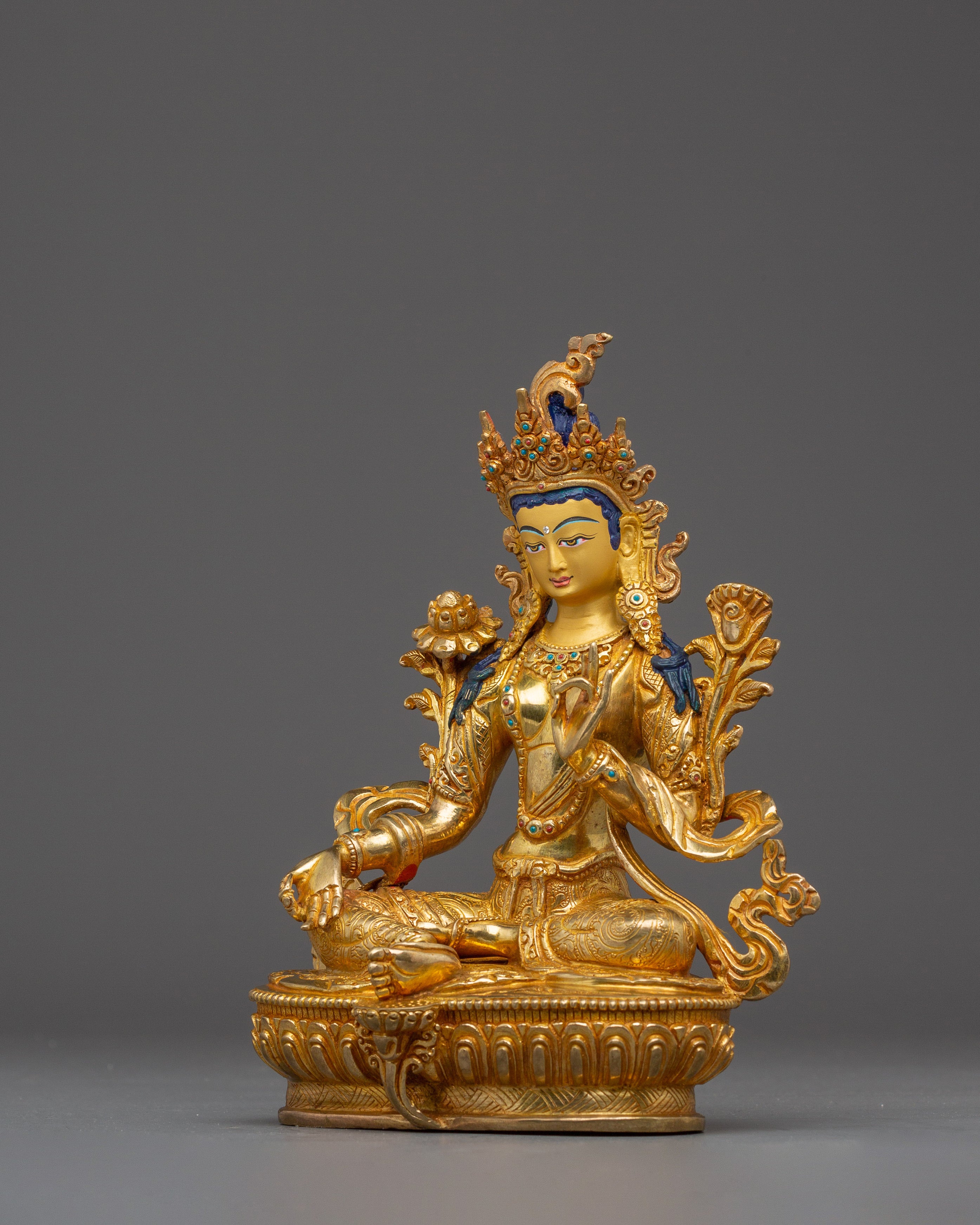 Green Tara, Enlightened Feminine Guardian | Gold Gilded Tibetan Deity