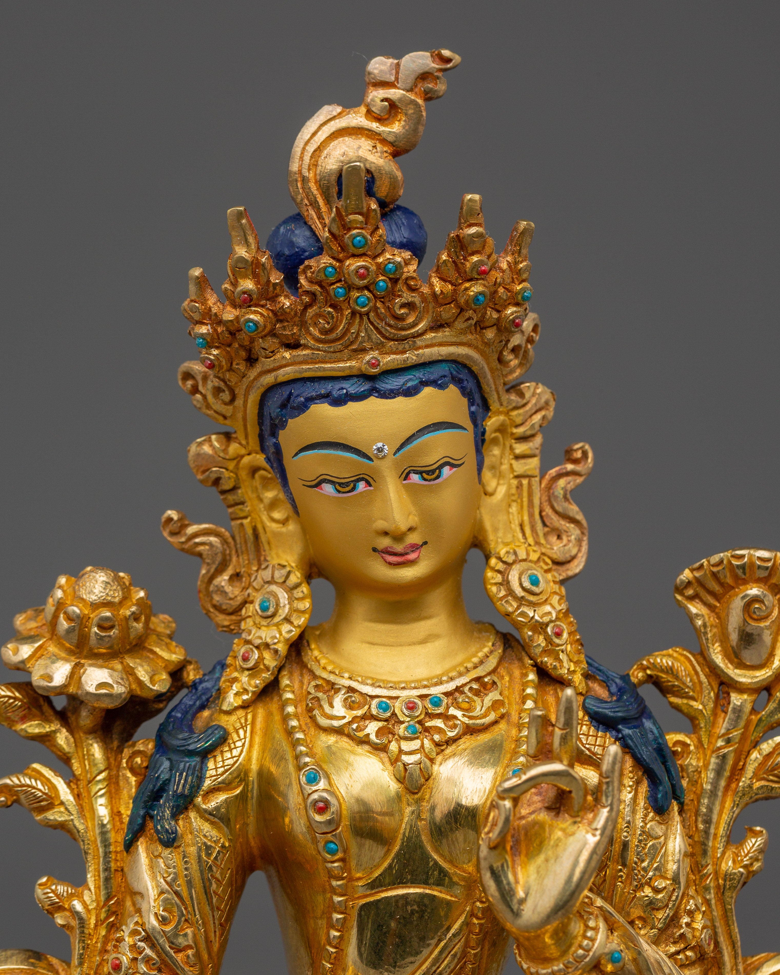 Green Tara, Enlightened Feminine Guardian | Gold Gilded Tibetan Deity