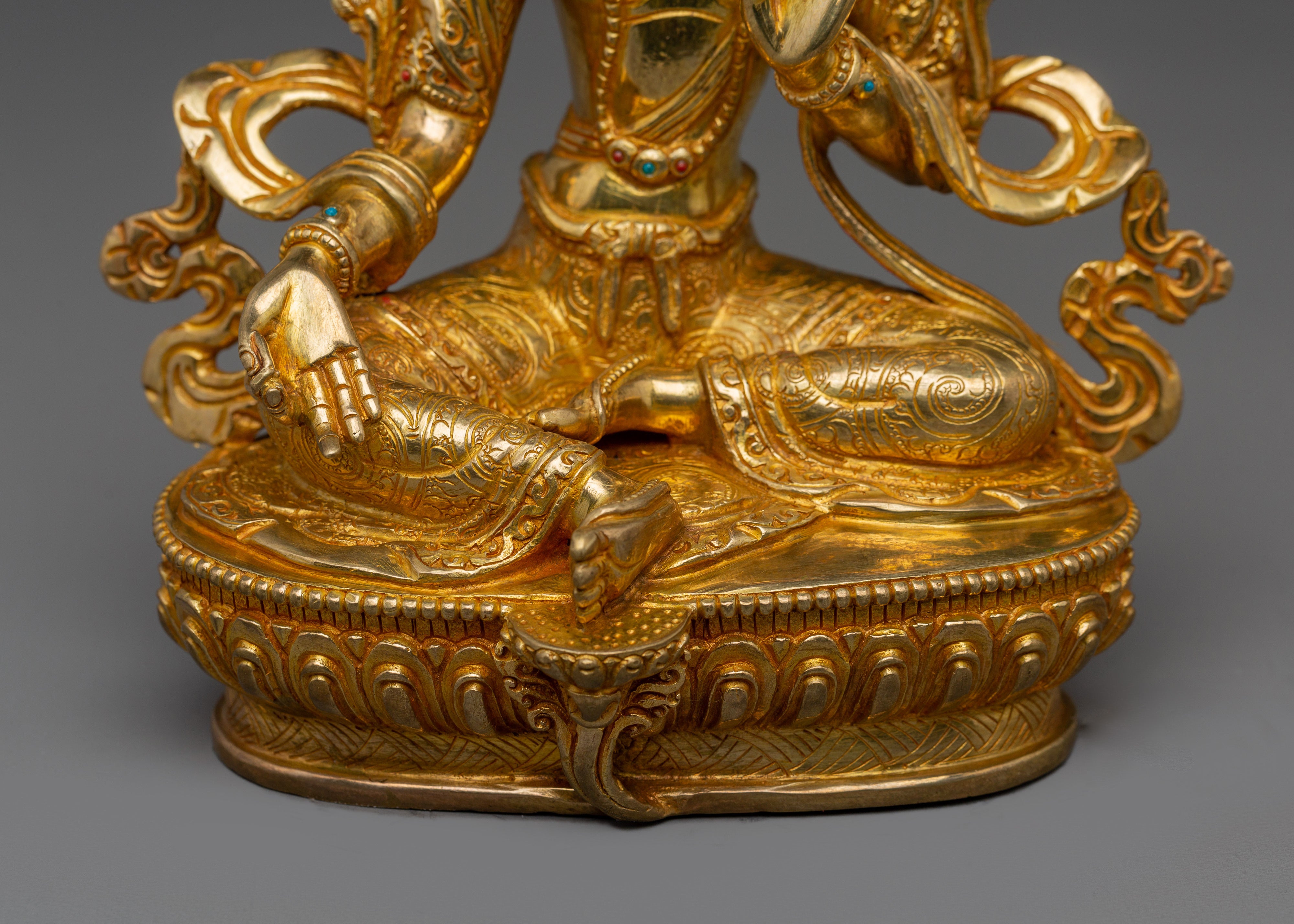 Green Tara, Enlightened Feminine Guardian | Gold Gilded Tibetan Deity