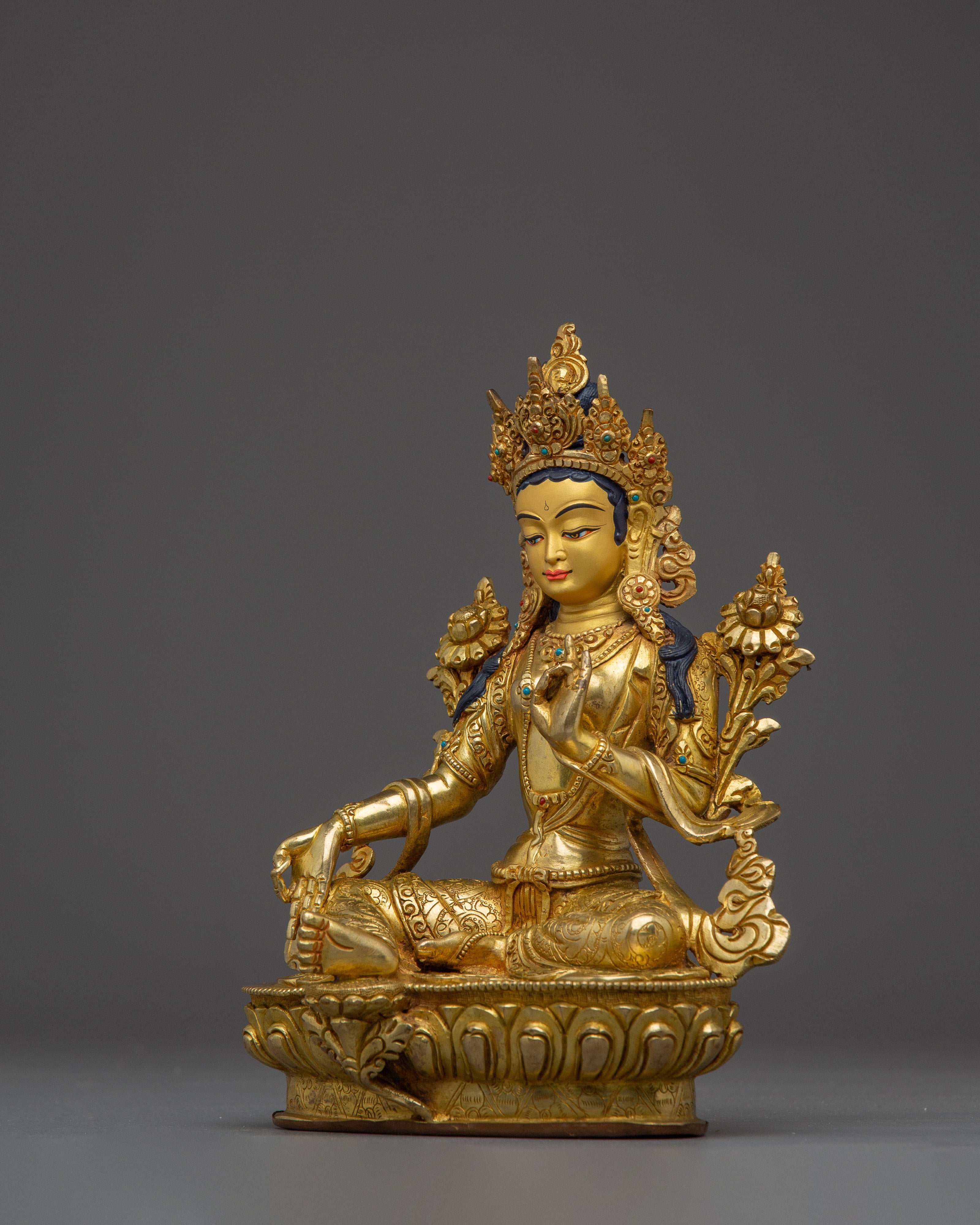 Compassionate Green Tara Figure | Handcrafted Tibetan Icon