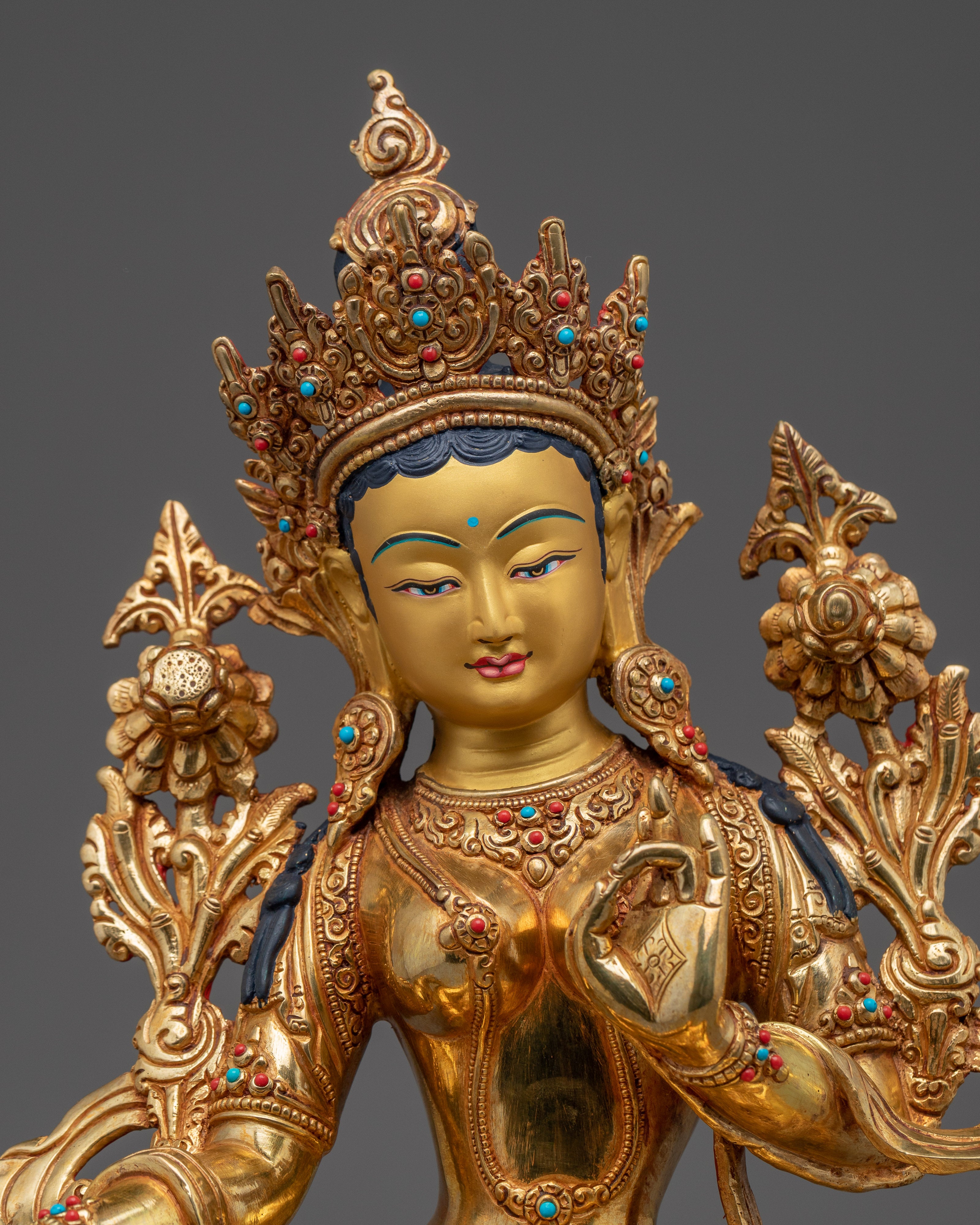 Green Tara With Halo Statue: Mother of All Buddhas