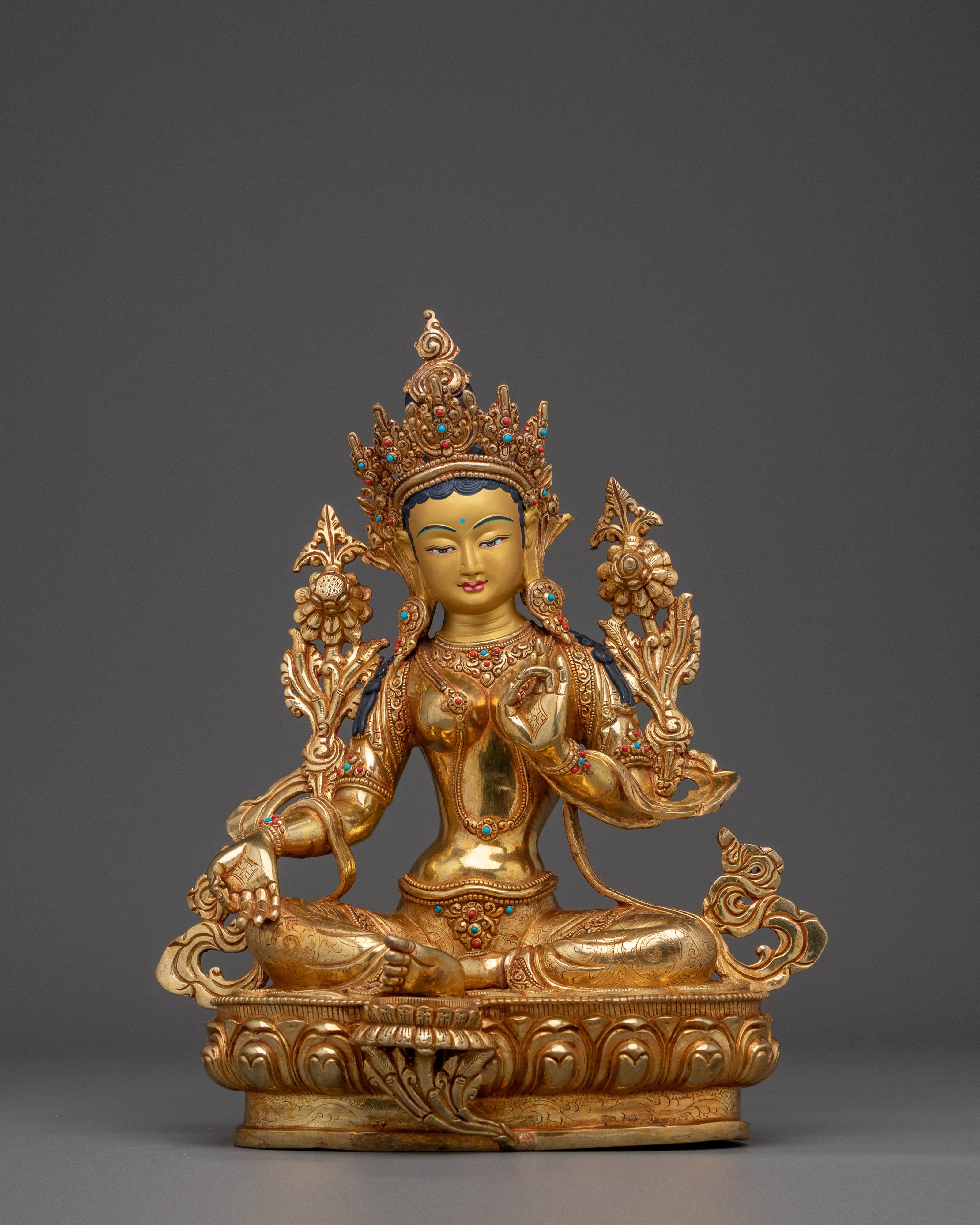 Green Tara With Halo Statue: Mother of All Buddhas