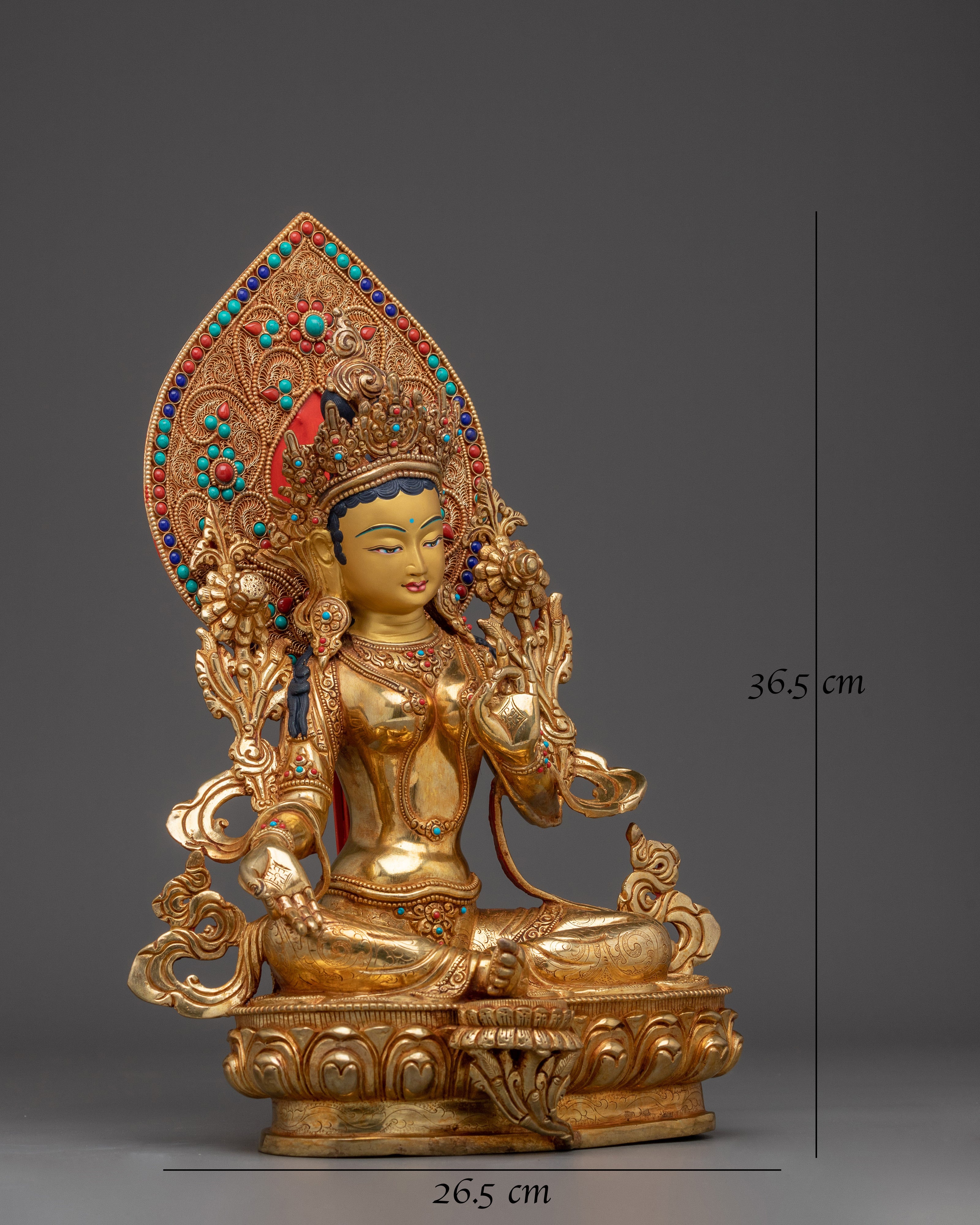 Green Tara With Halo Statue: Mother of All Buddhas