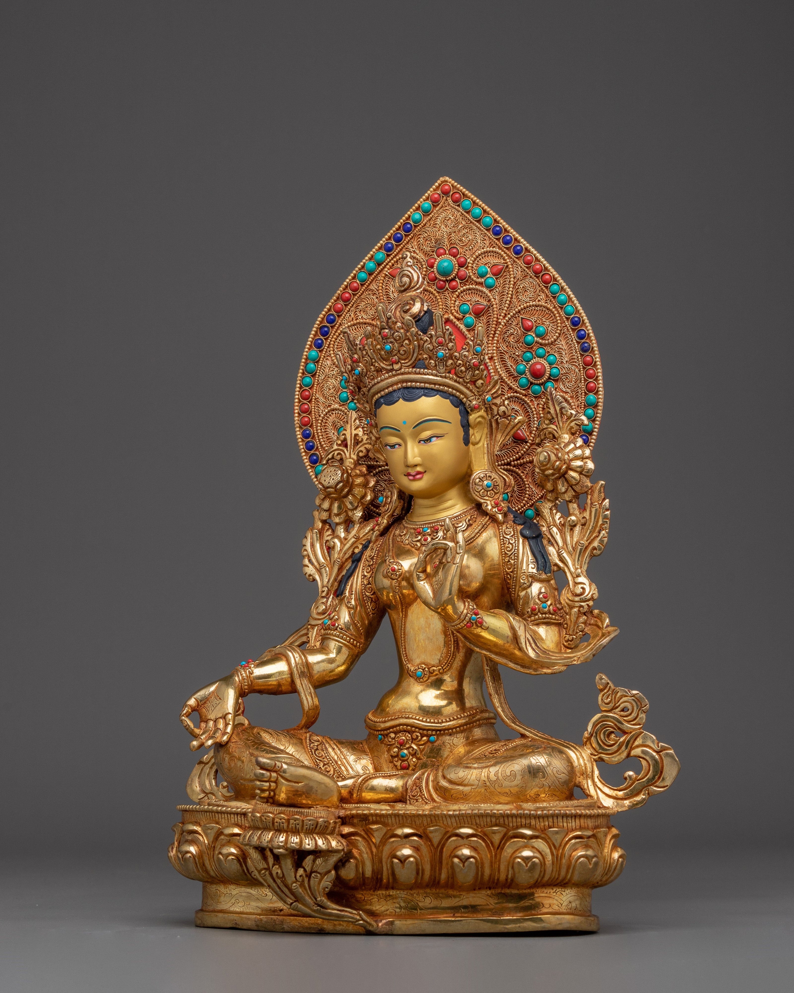 Green Tara With Halo Statue: Mother of All Buddhas