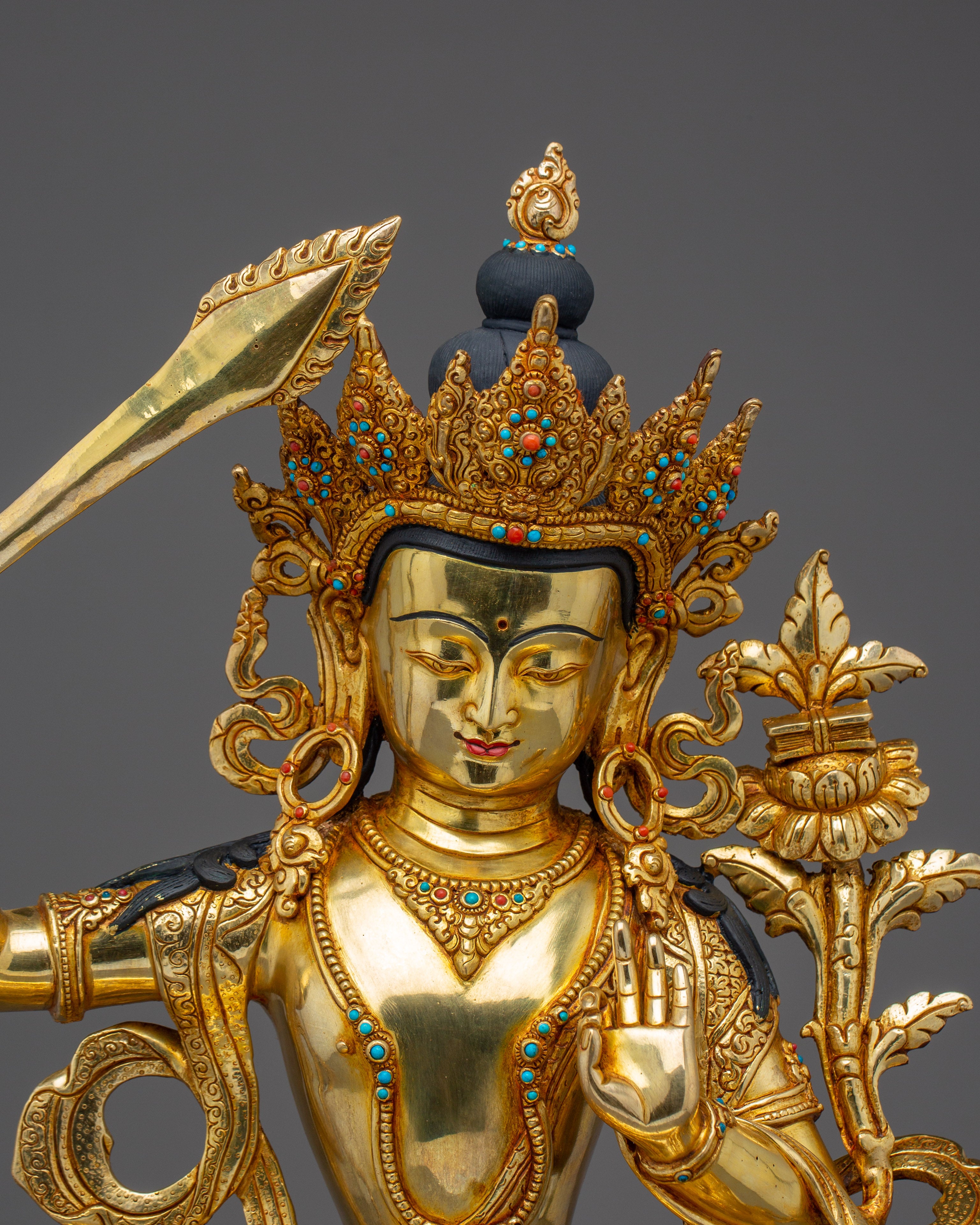 Golden Manjushri Handmade Art | Buddhist Revered Deity