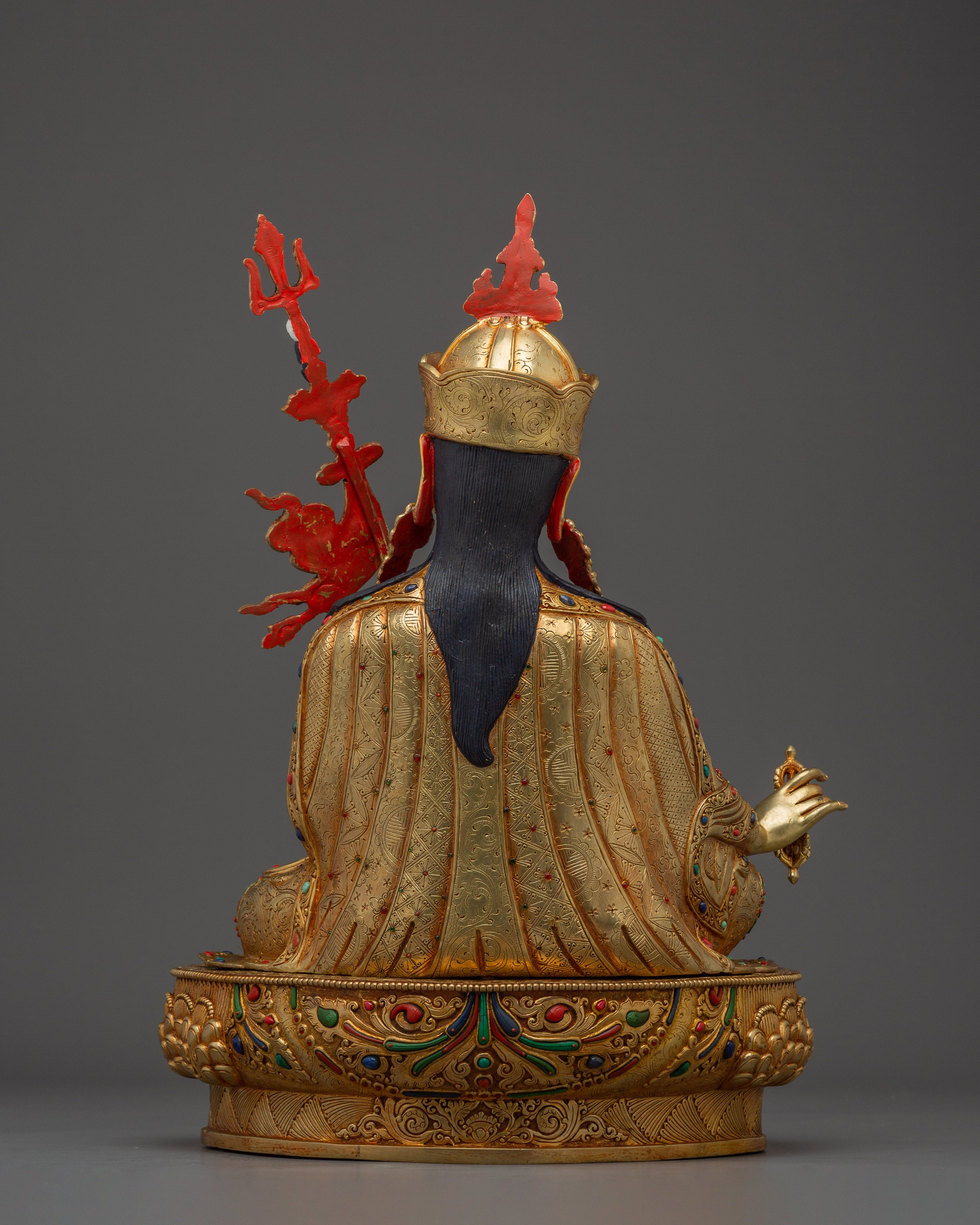 Sacred Guru Rinpoche on Lotus Throne | Gold Gilded Tibetan Statue