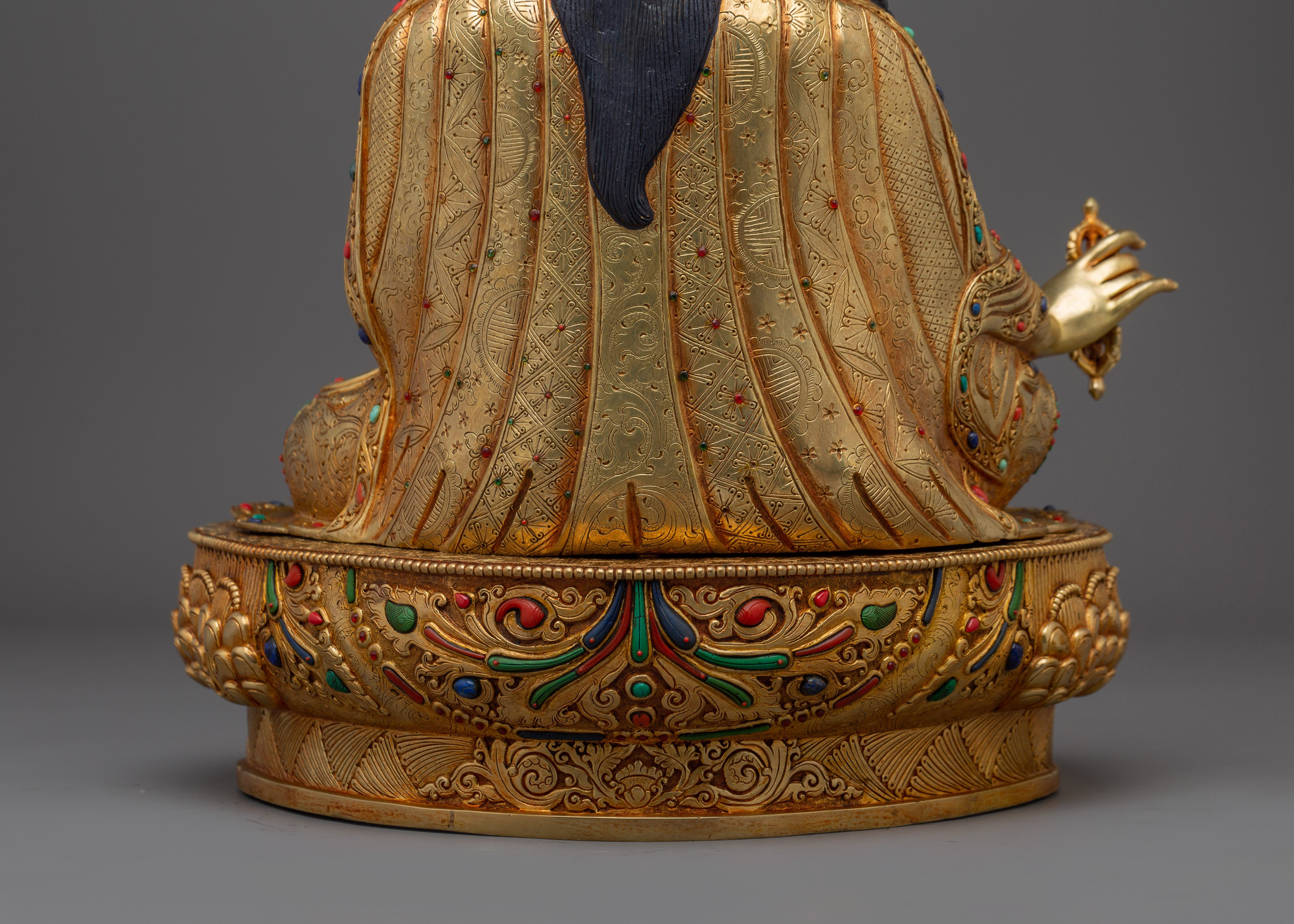 Sacred Guru Rinpoche on Lotus Throne | Gold Gilded Tibetan Statue