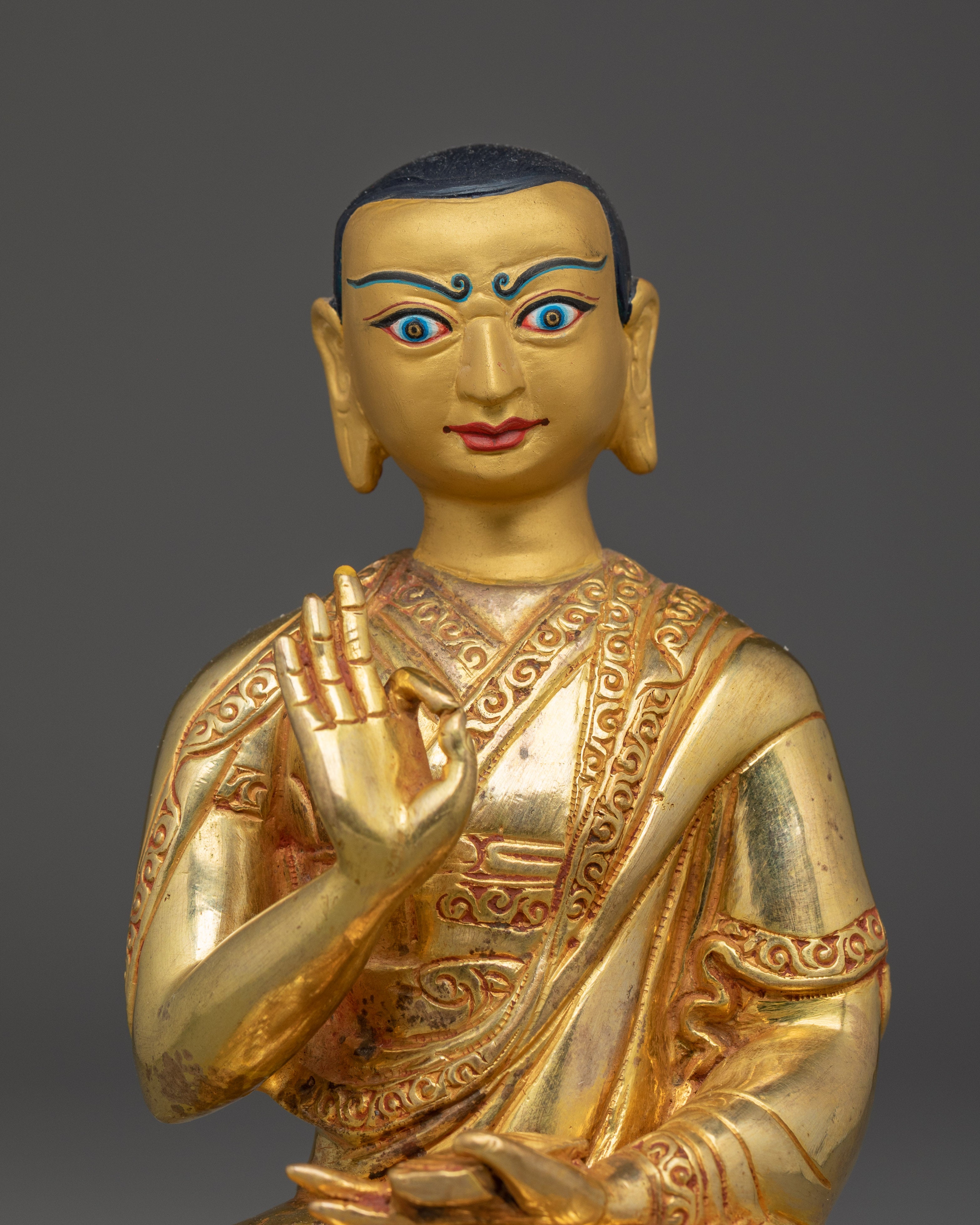 Tibetan Tsongkhapa Statue Set | Nepali Crafted Vajrayana Icons