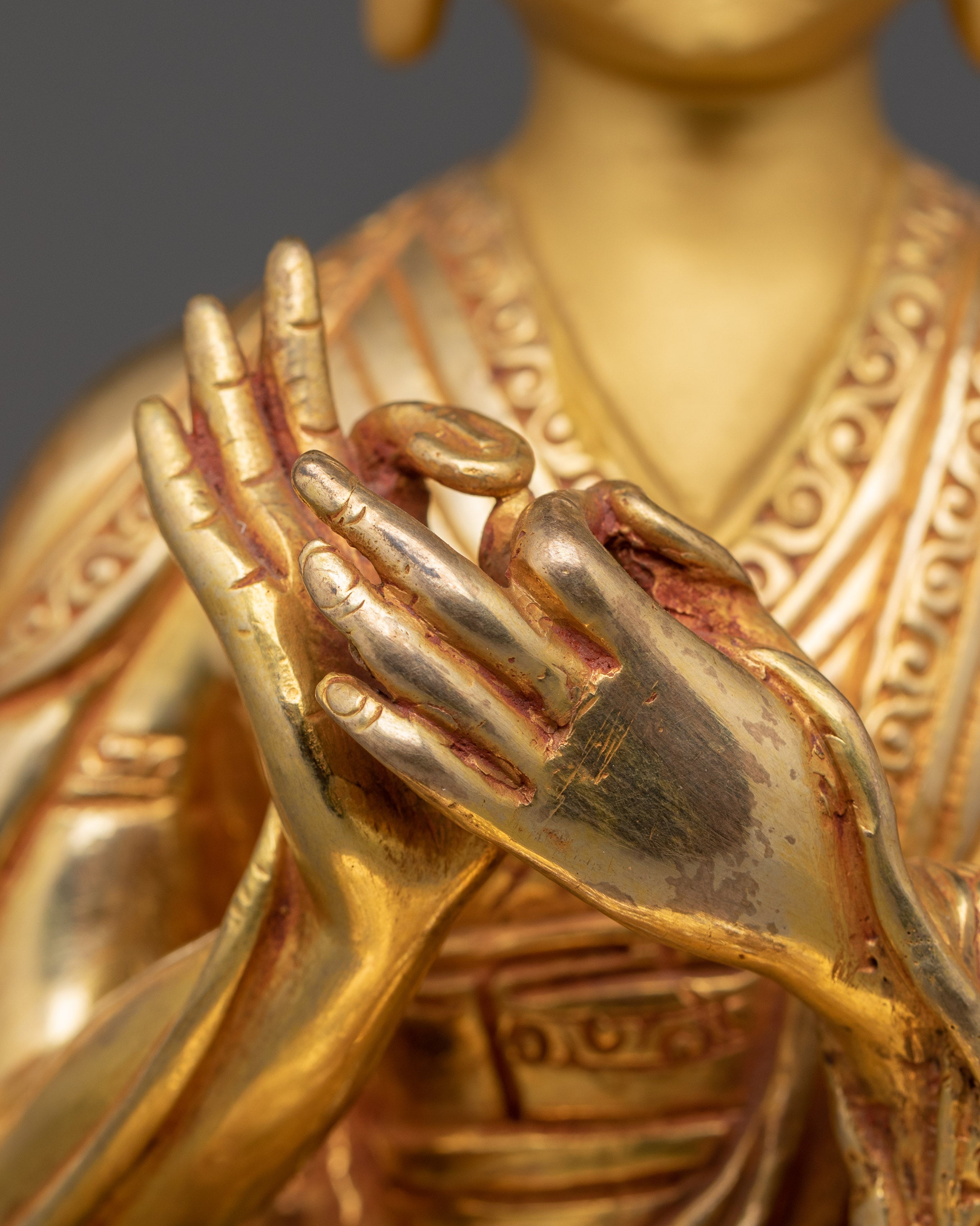 Sacred Tsongkhapa Statue | Gold Gilded Tibetan Artwork