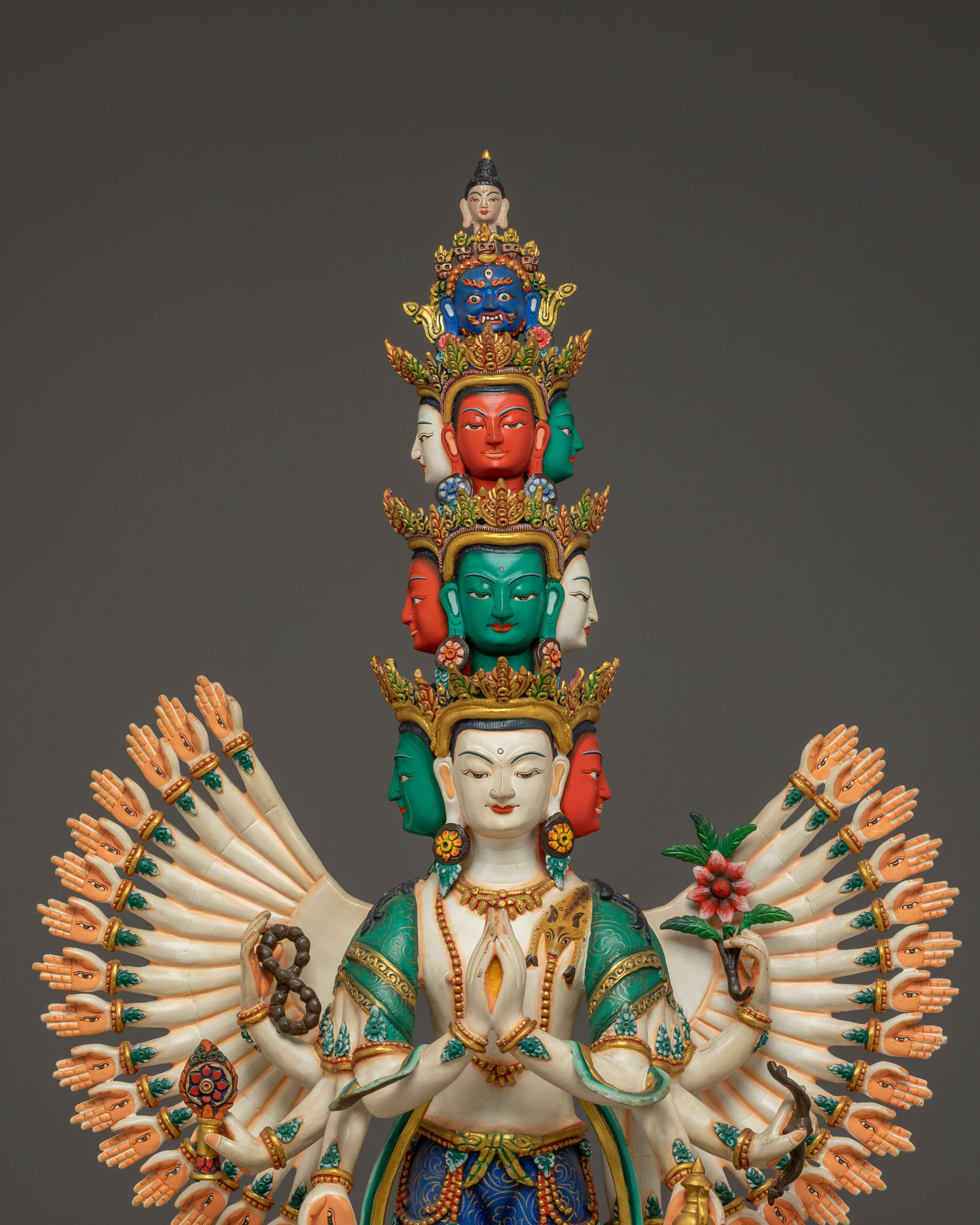 Handmade Colorful 1000 Armed Chenrezig | Tibetan Buddhist Icon