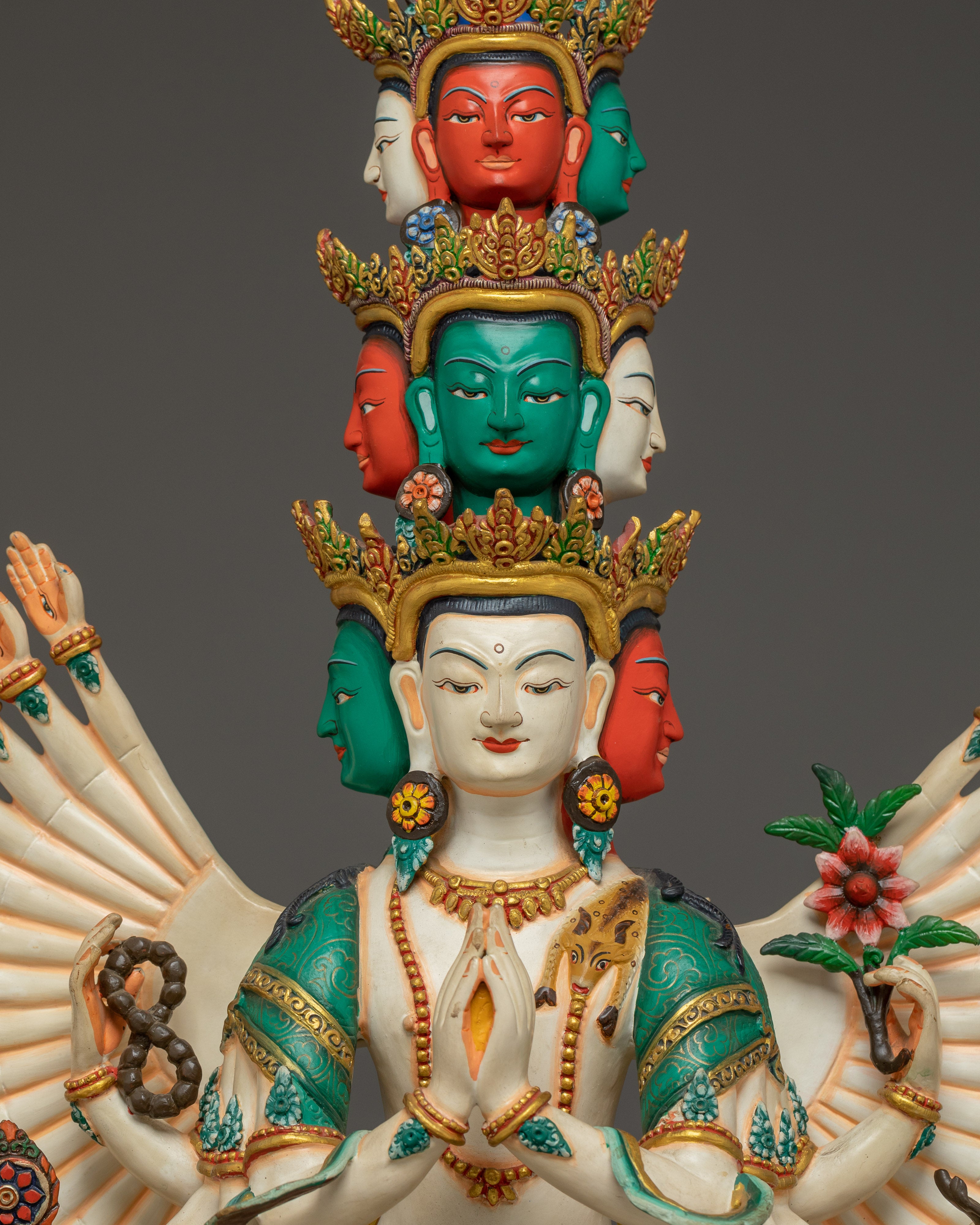 Handmade Colorful 1000 Armed Chenrezig | Tibetan Buddhist Icon