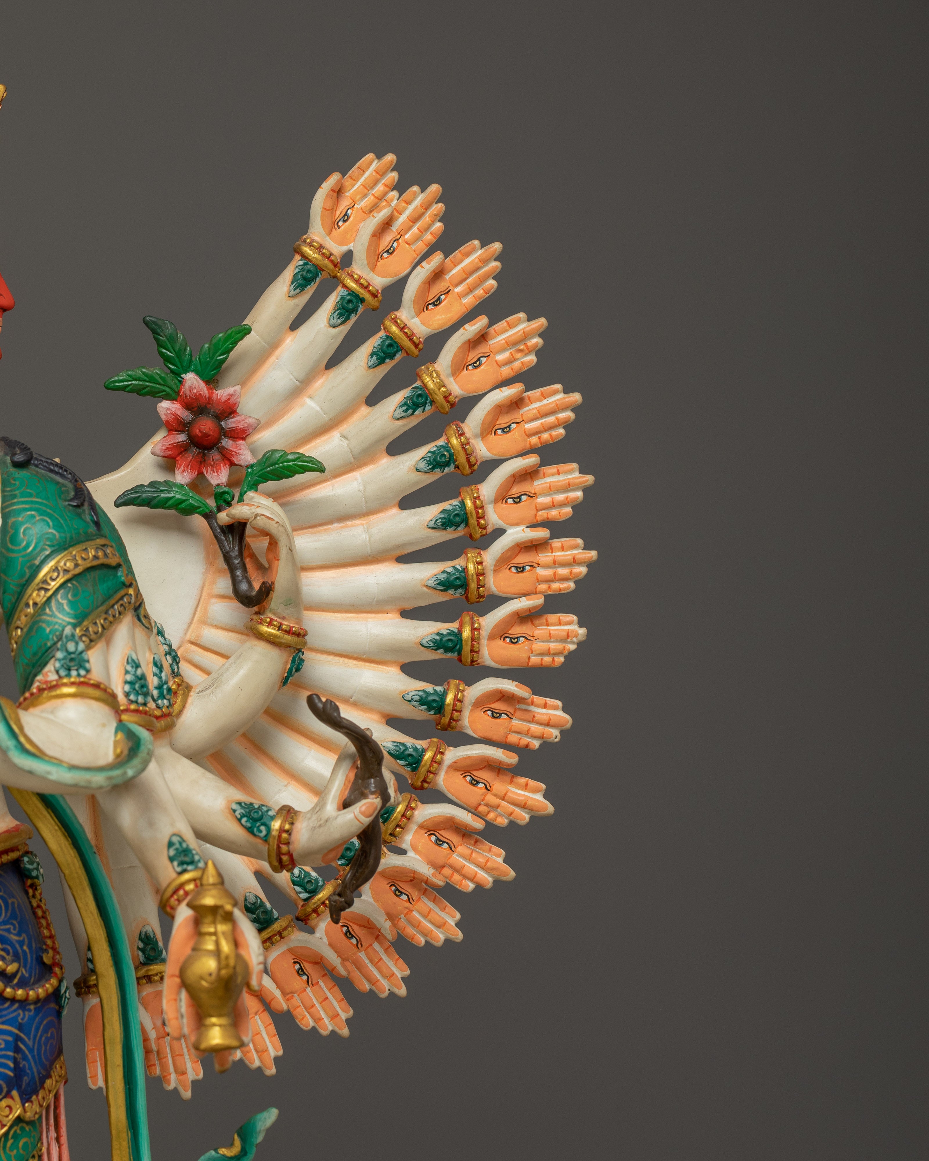 Handmade Colorful 1000 Armed Chenrezig | Tibetan Buddhist Icon