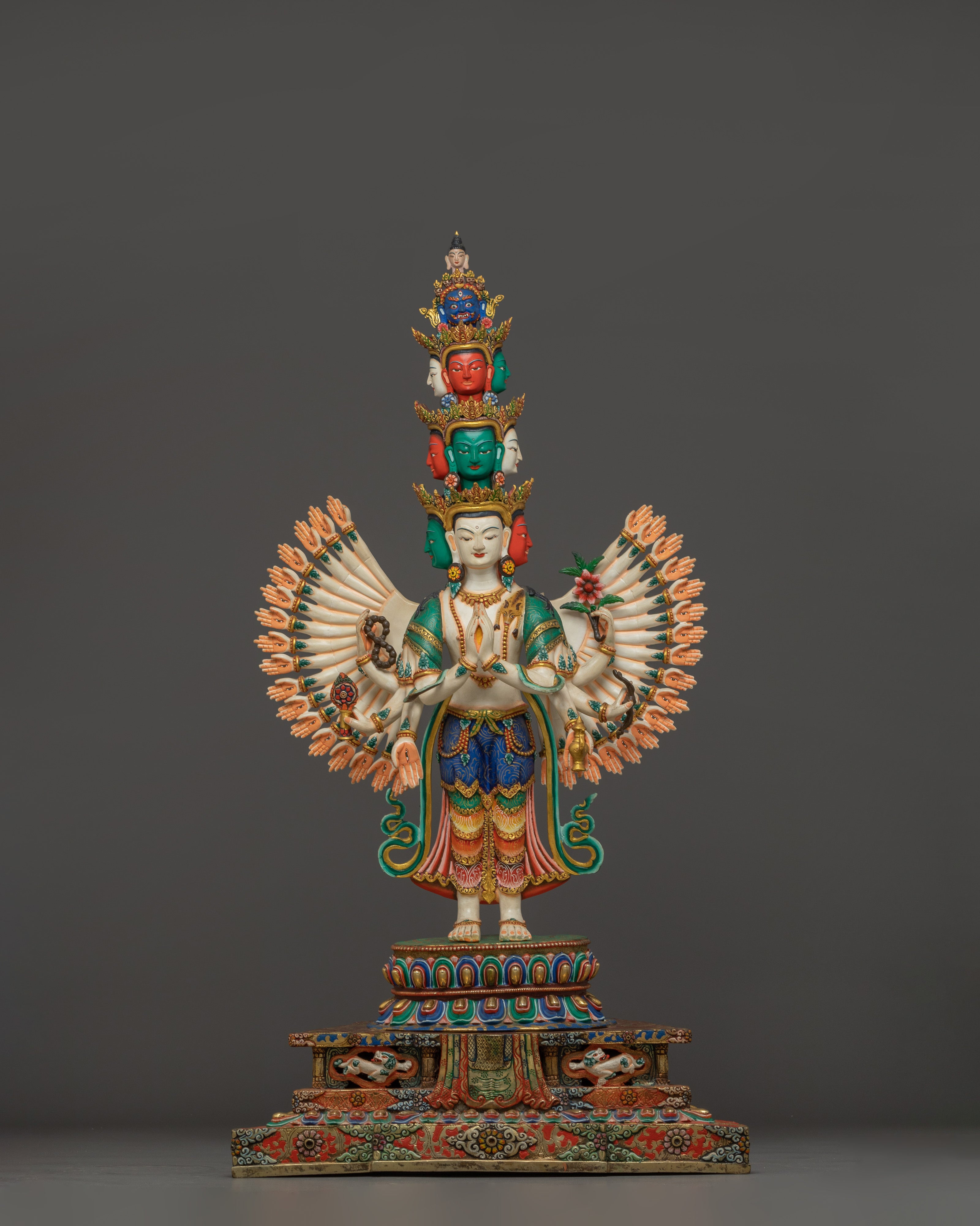 Handmade Colorful 1000 Armed Chenrezig | Tibetan Buddhist Icon