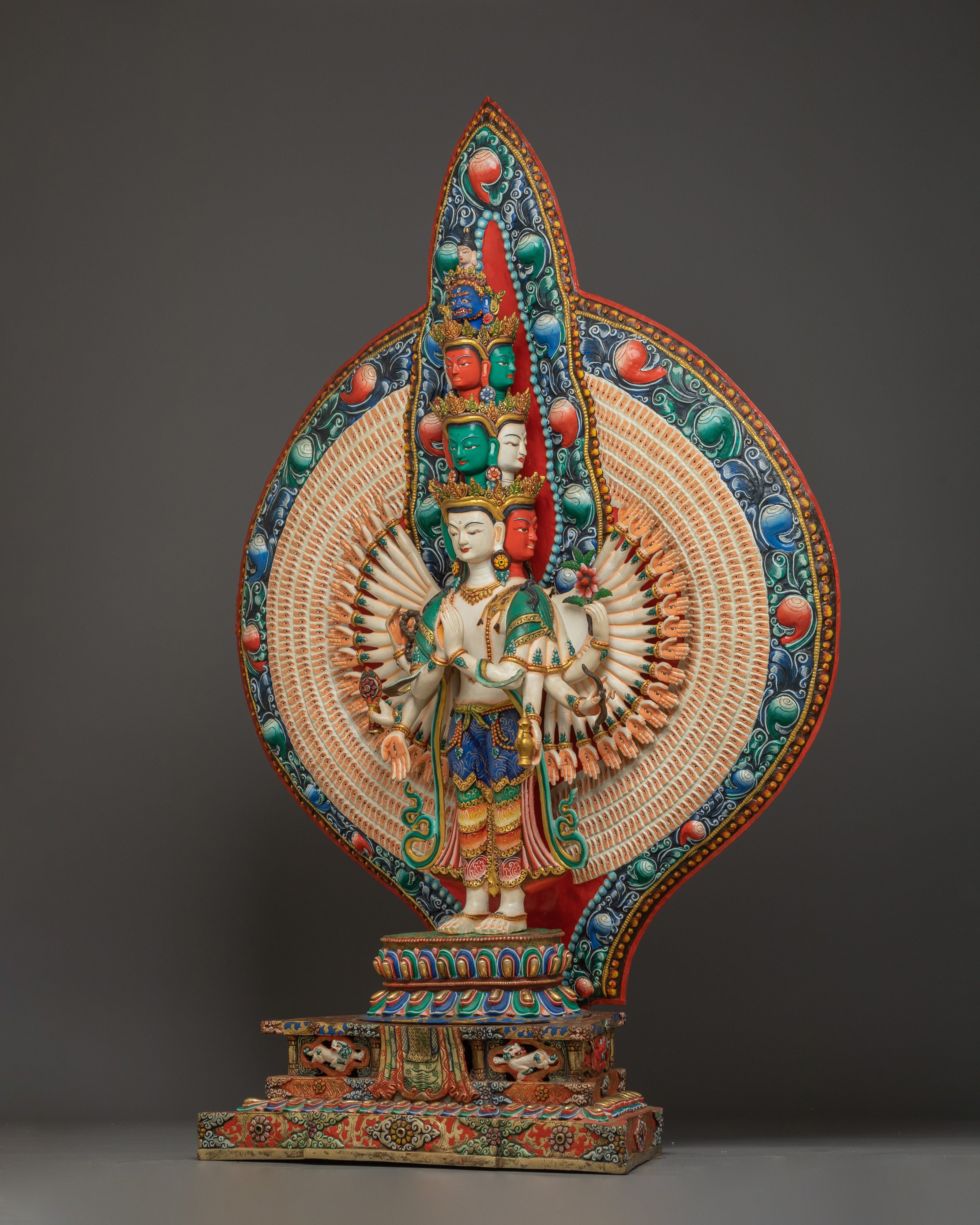 Handmade Colorful 1000 Armed Chenrezig | Tibetan Buddhist Icon
