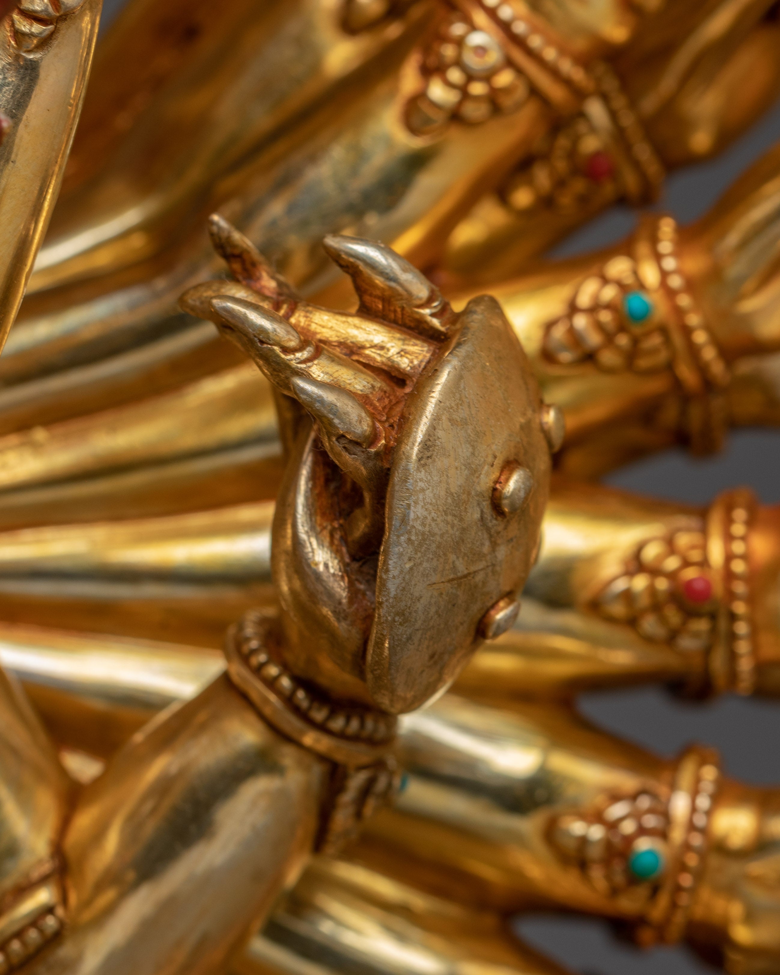 Yamantaka, Wrathful Conqueror of Death | Gold Gilded Tibetan Statue