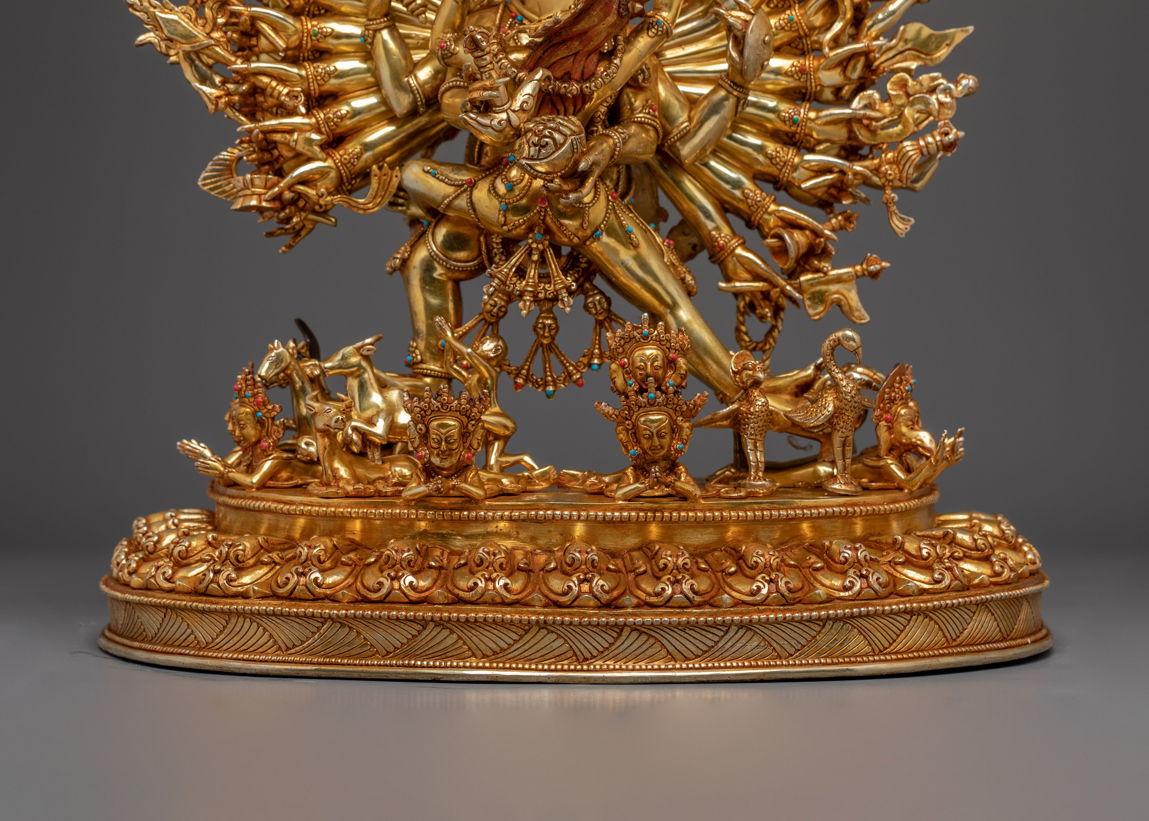 Yamantaka, Wrathful Conqueror of Death | Gold Gilded Tibetan Statue