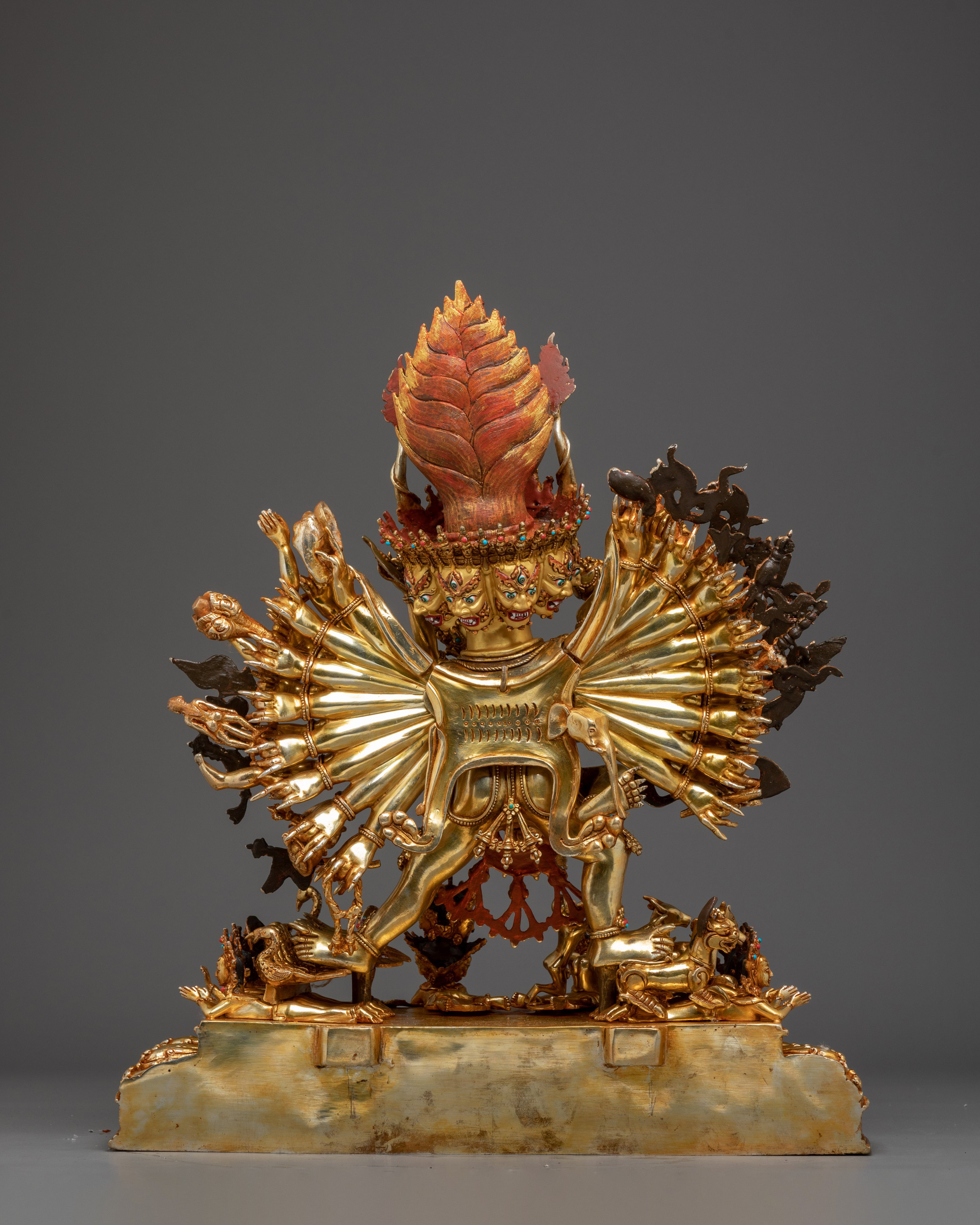 Yamantaka, Wrathful Conqueror of Death | Gold Gilded Tibetan Statue