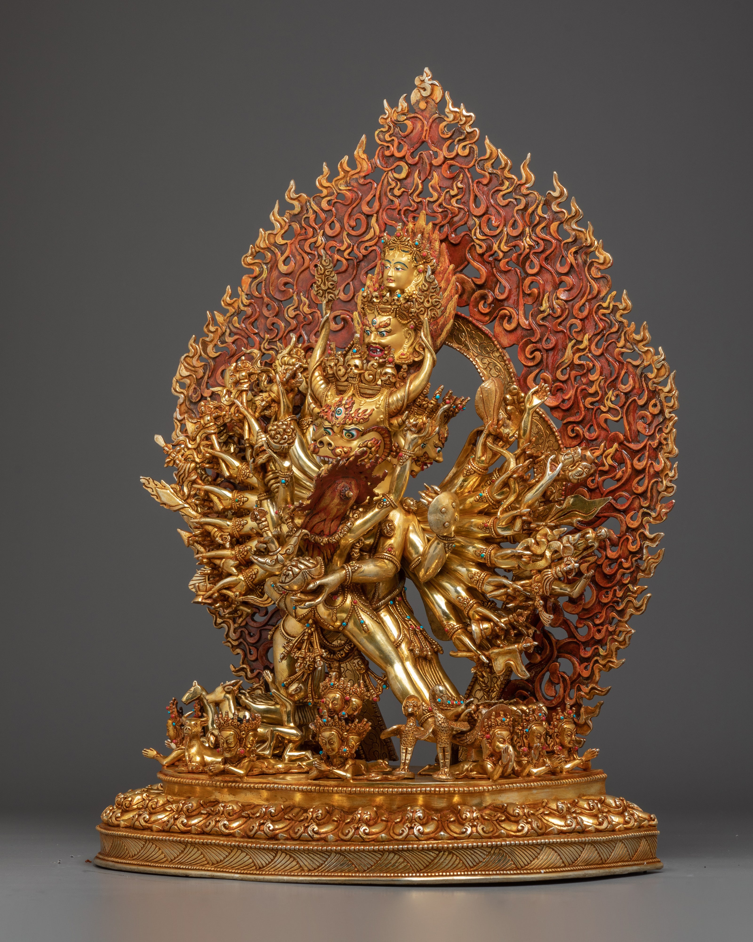 Yamantaka, Wrathful Conqueror of Death | Gold Gilded Tibetan Statue