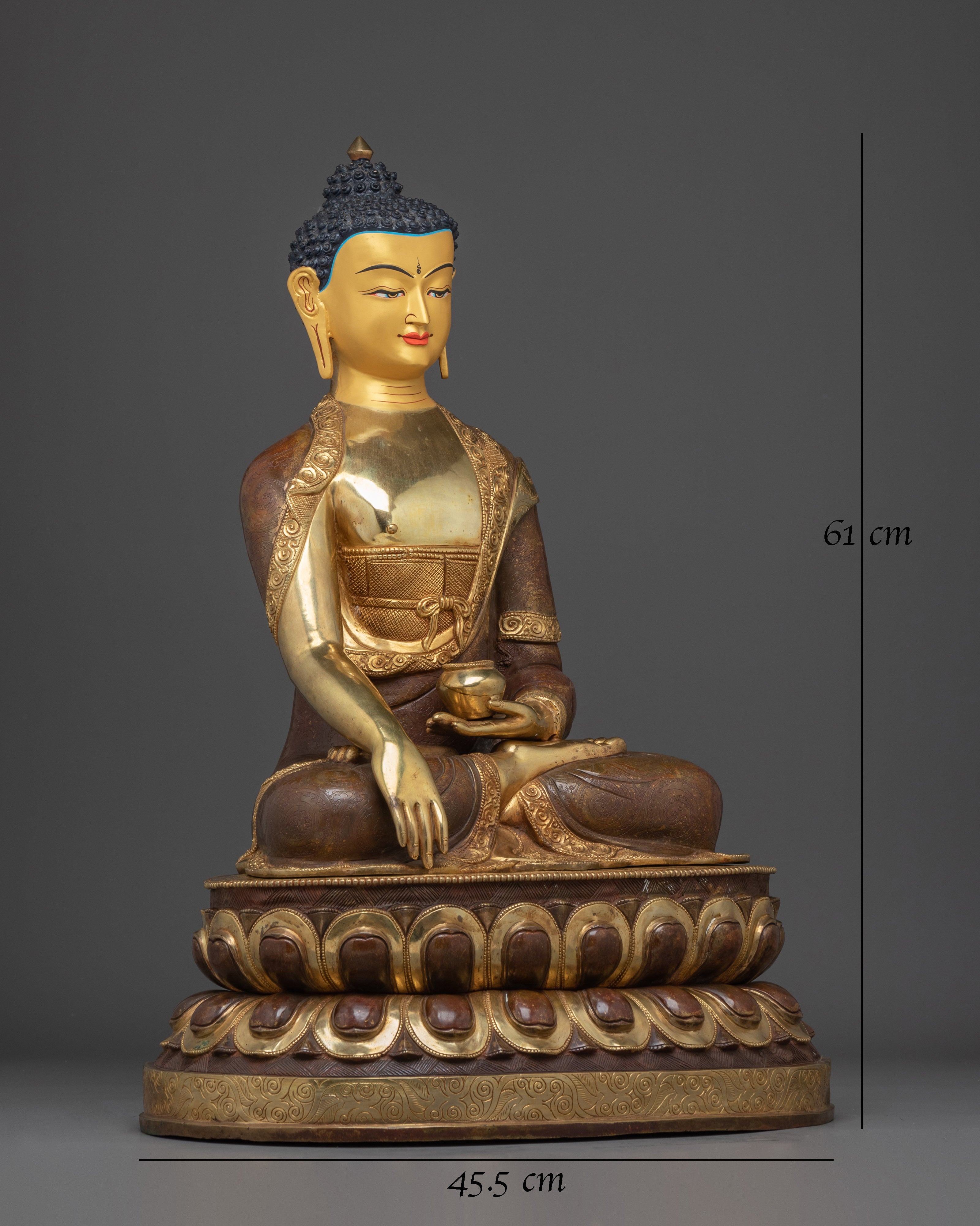 Shakyamuni Buddha statue in copper with 24K gold gilding