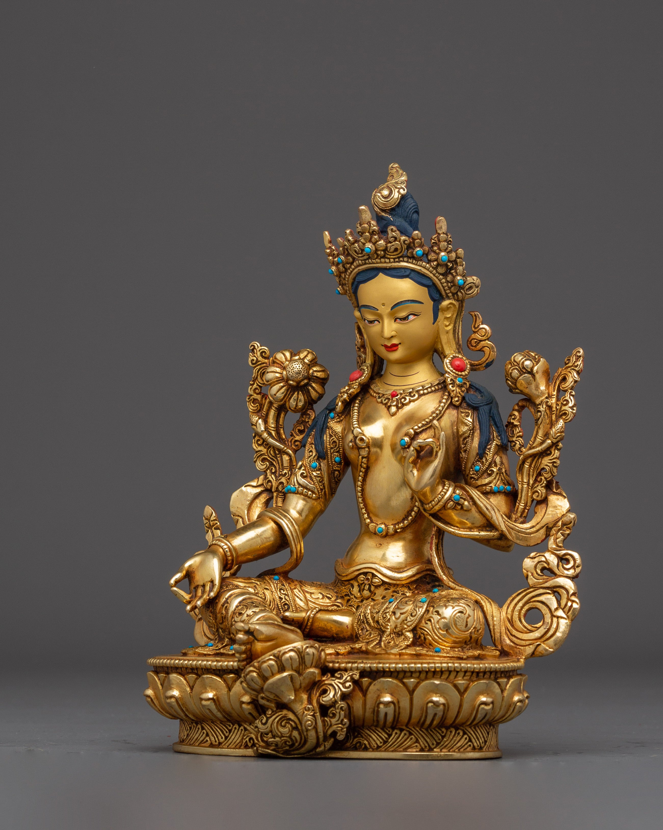 Handmade Radiant Golden Shyama Tara Artwork | Green Tara - Mother of Liberation