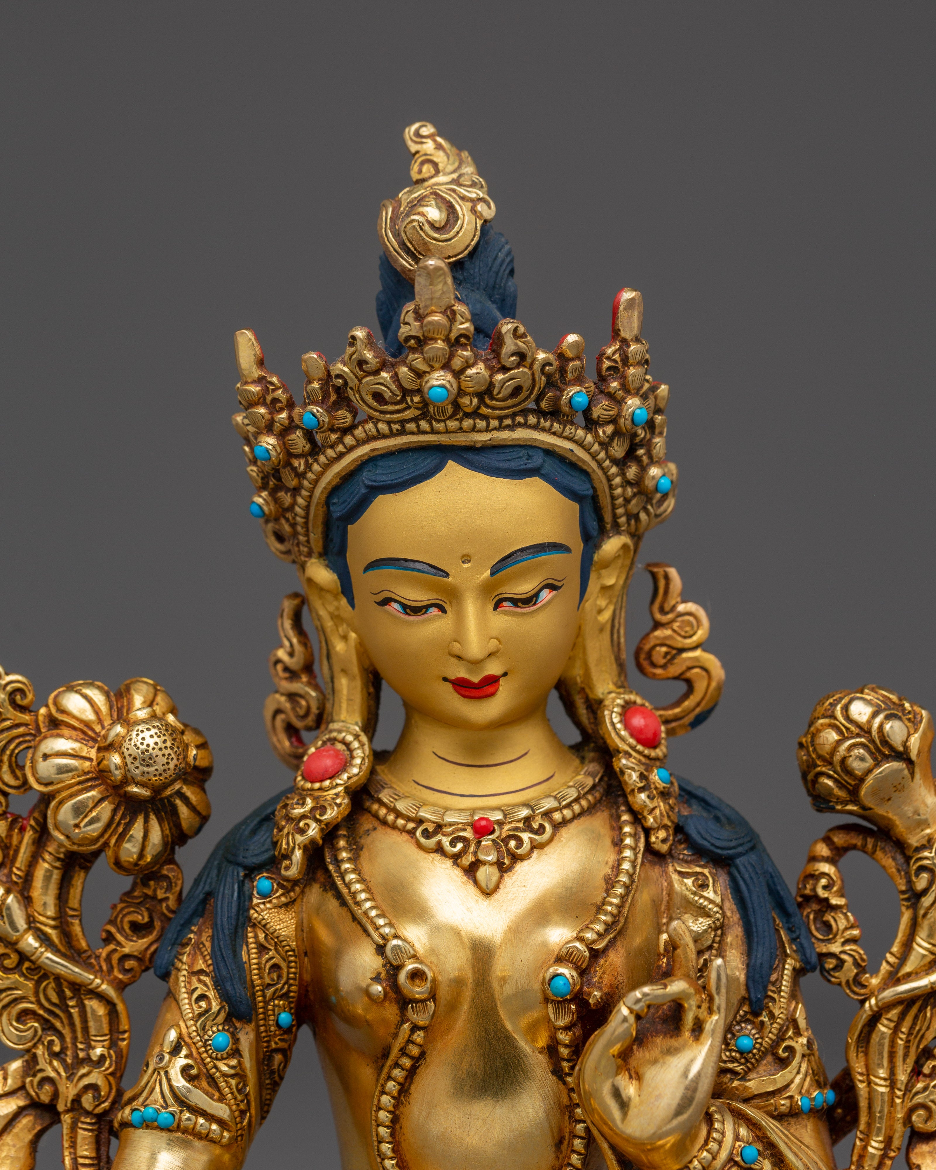 Handmade Radiant Golden Shyama Tara Artwork | Green Tara - Mother of Liberation