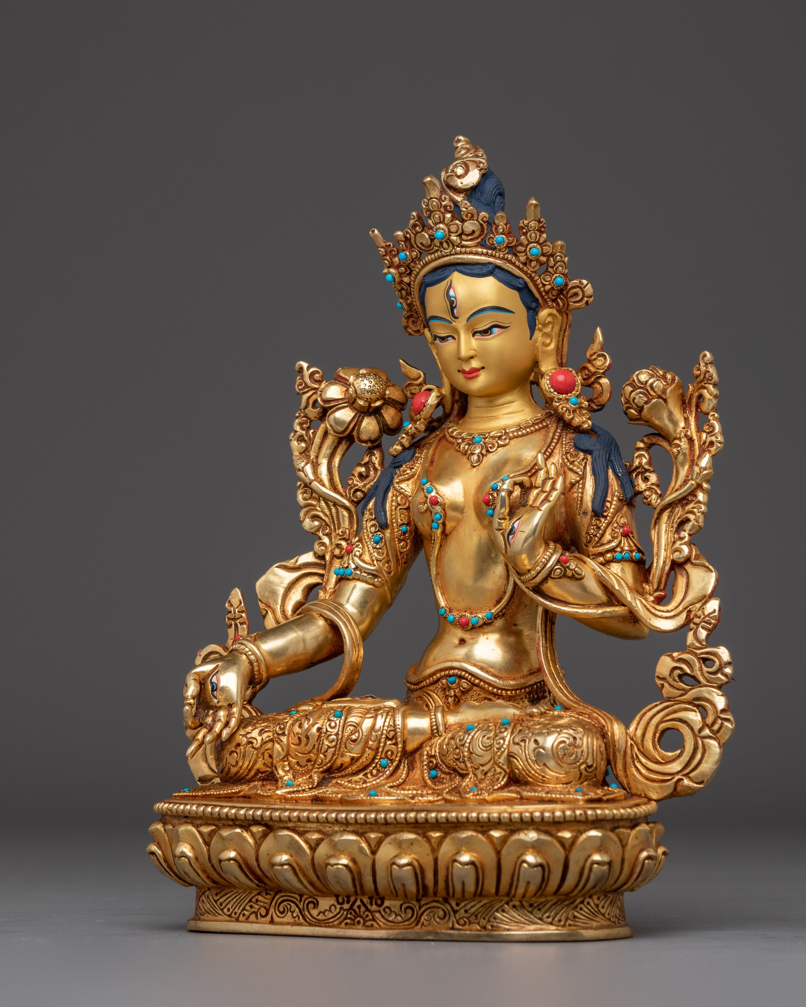 Golden White Tara Art: Tibetan Healing Deity | Traditional Sculpture