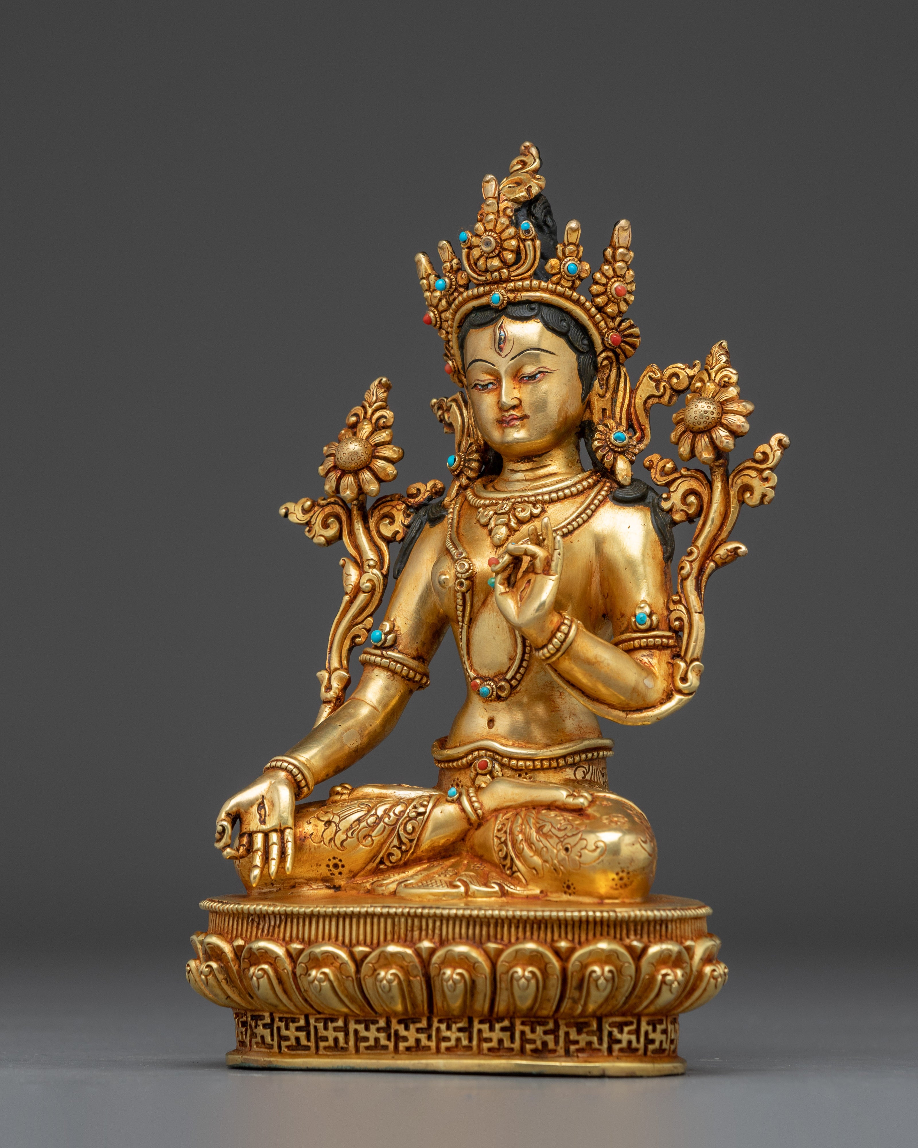 White Tara Golden Sacred Buddhist Artwork | Divine Protector and Spiritual Guide
