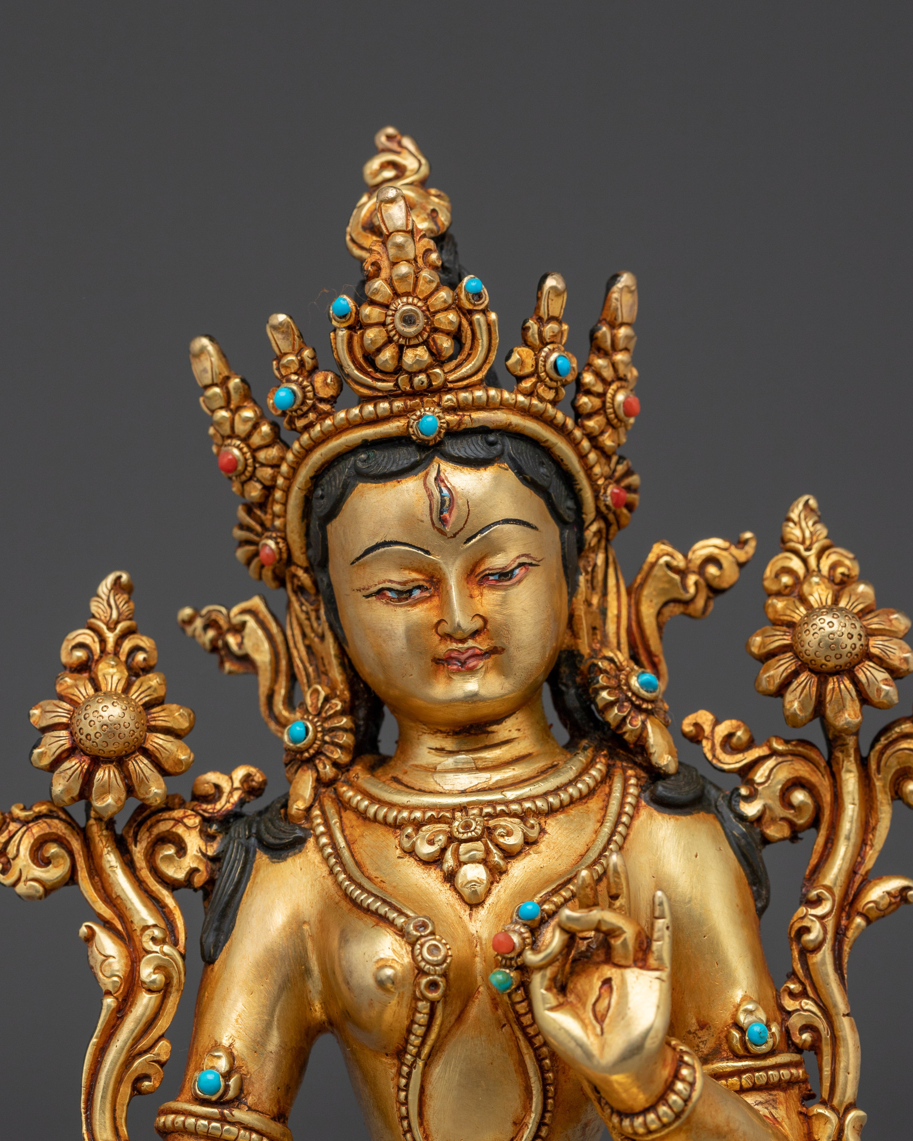 White Tara Golden Sacred Buddhist Artwork | Divine Protector and Spiritual Guide