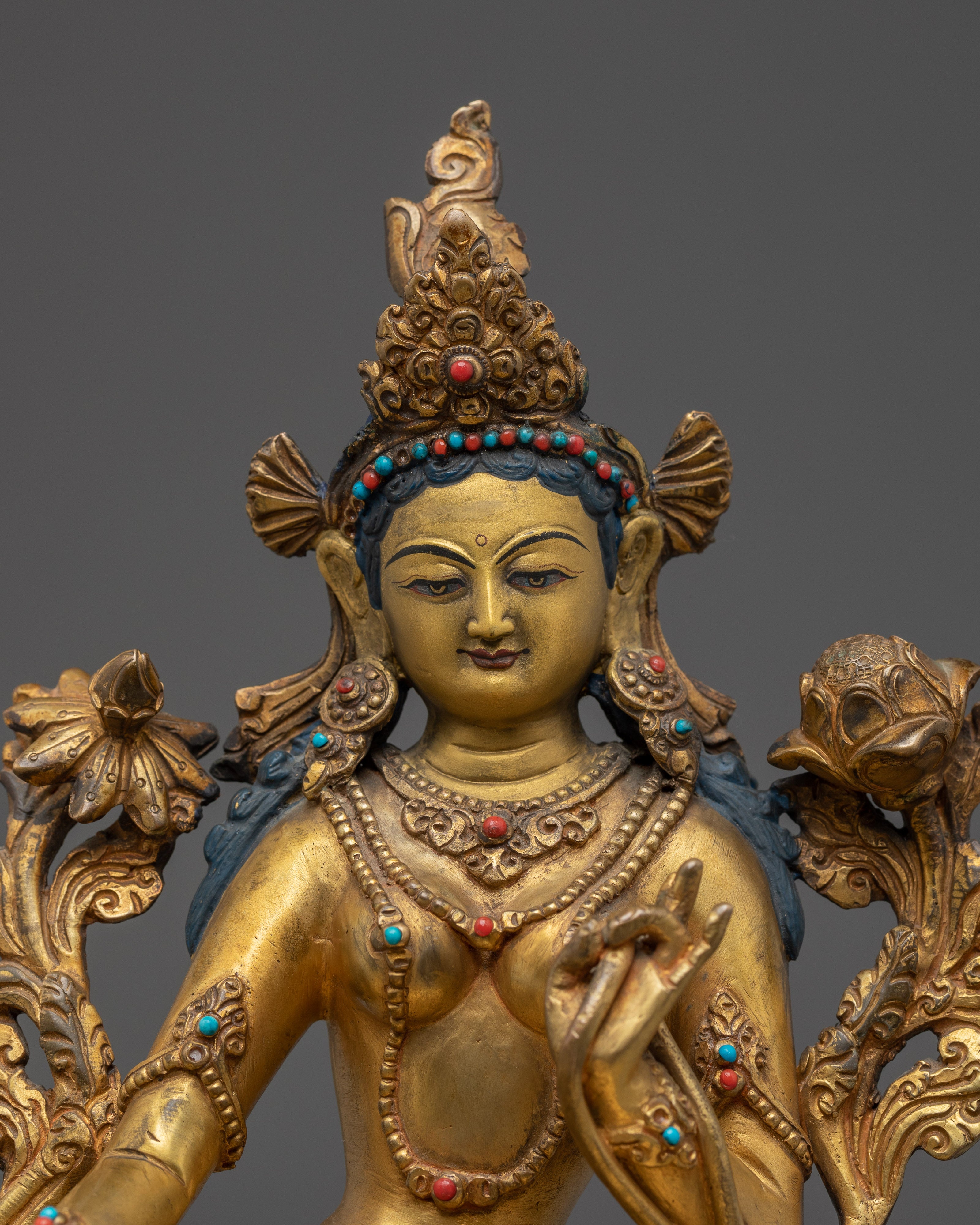 Green Tara, The Fearless Savior | Gold Gilded Nepali Statue