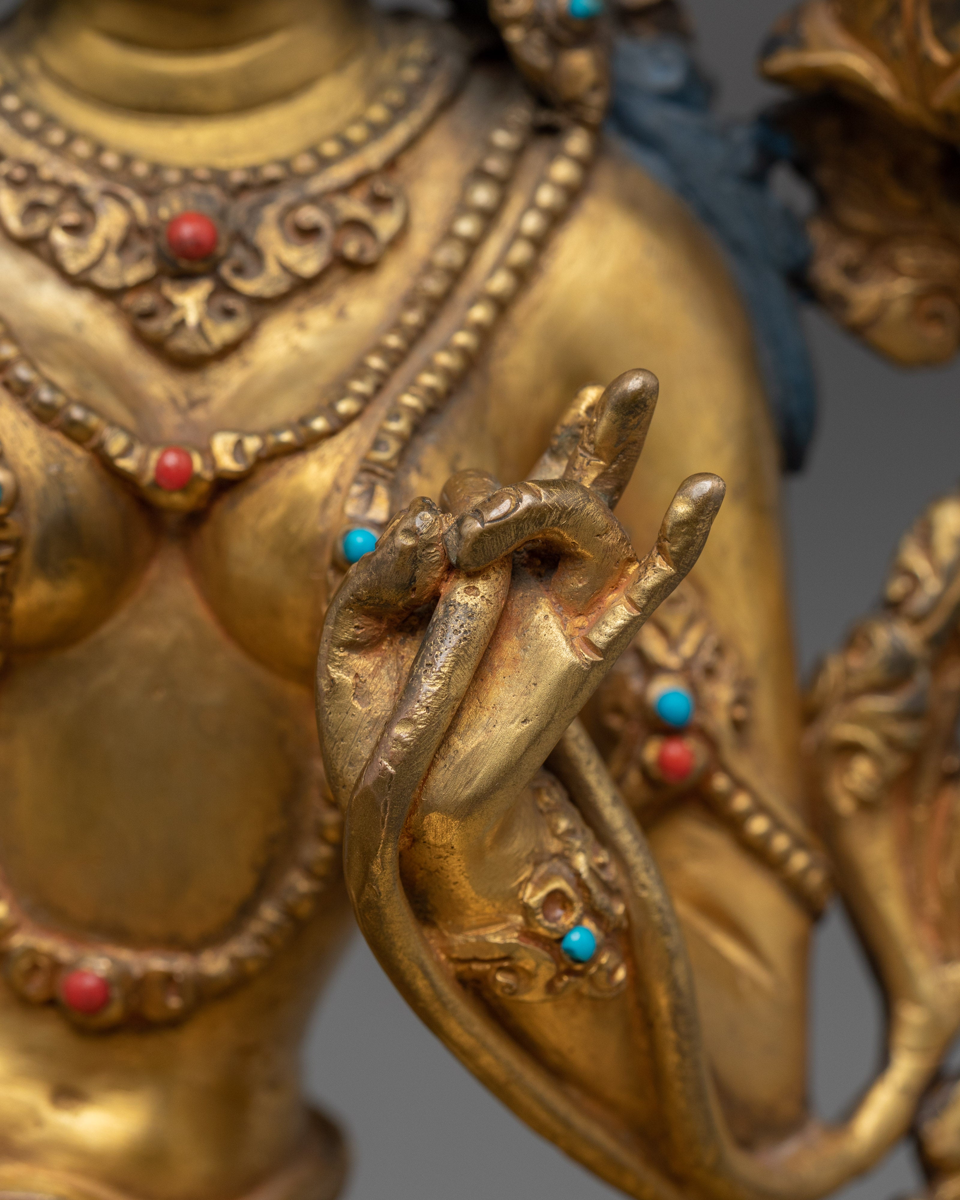 Green Tara, The Fearless Savior | Gold Gilded Nepali Statue