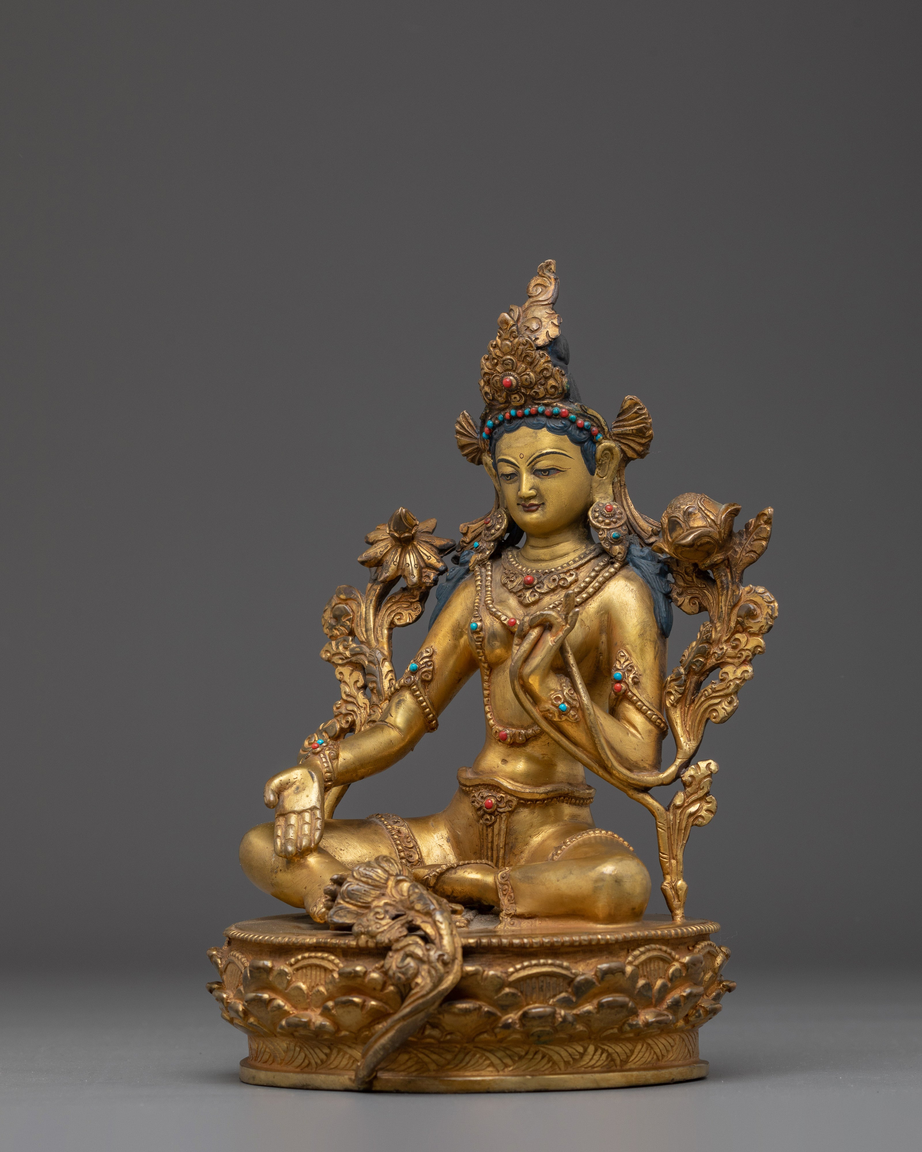 Green Tara, The Fearless Savior | Gold Gilded Nepali Statue