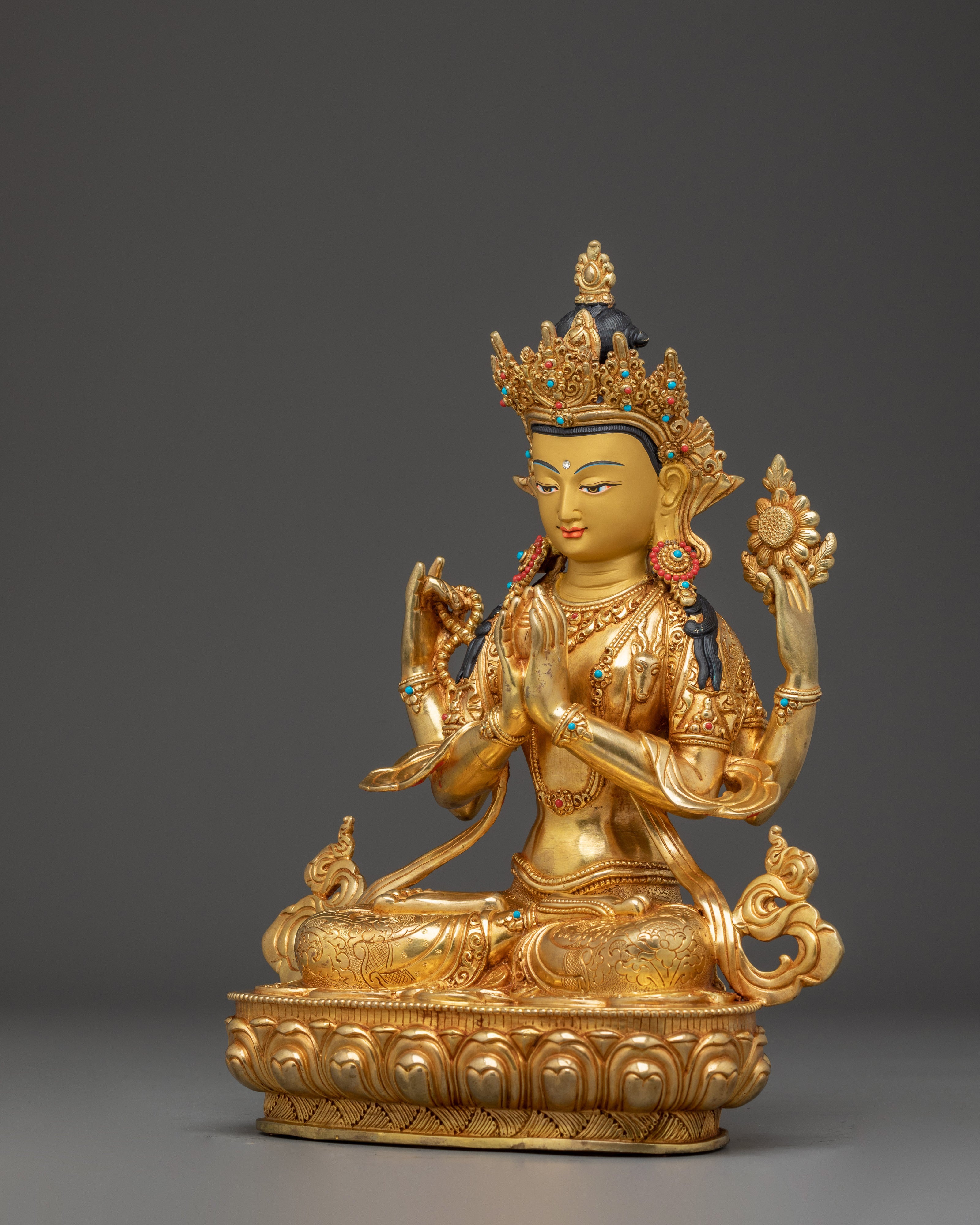 Copper Chenrezig Statue: The Bodhisattva of Compassion