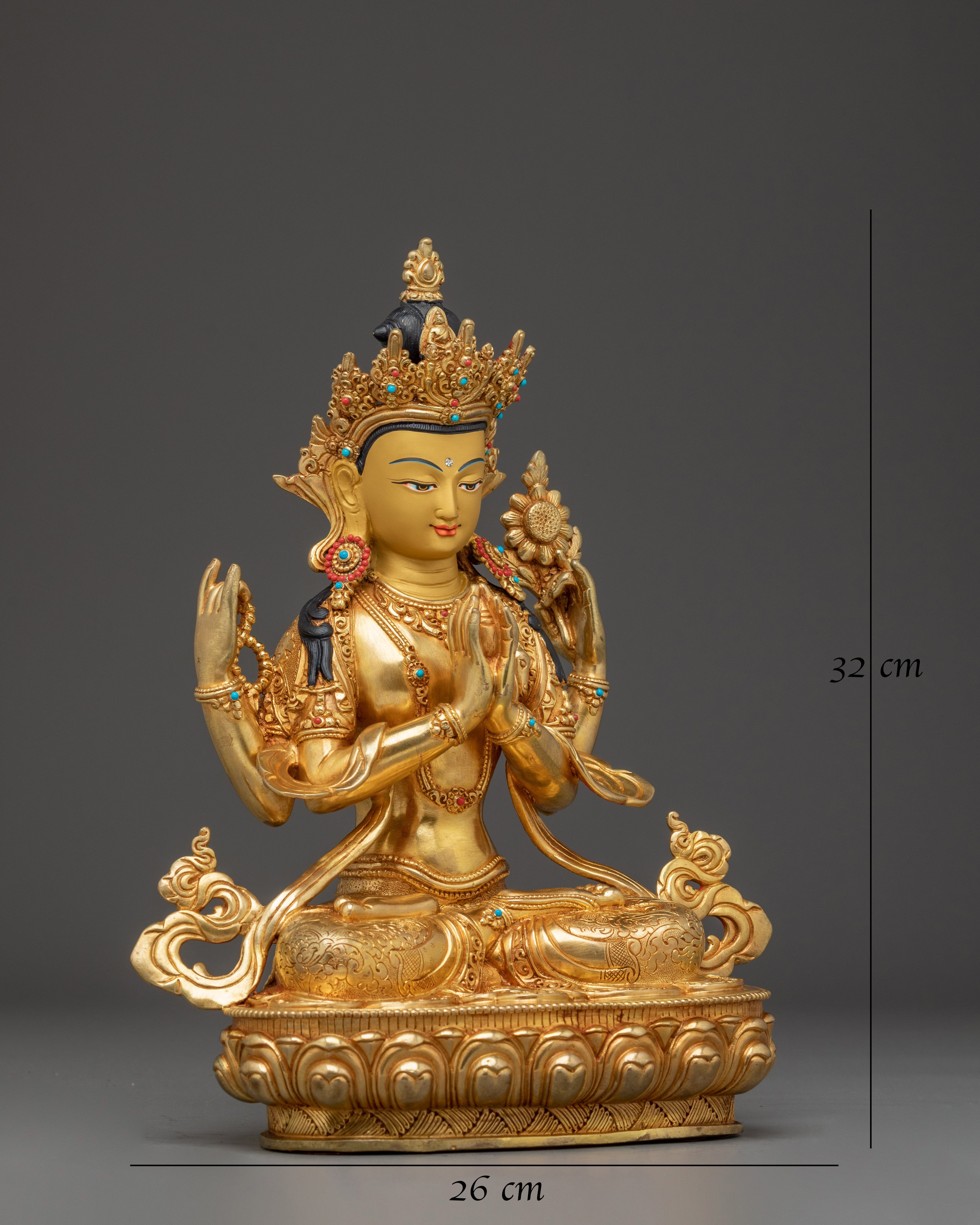 Copper Chenrezig Statue: The Bodhisattva of Compassion