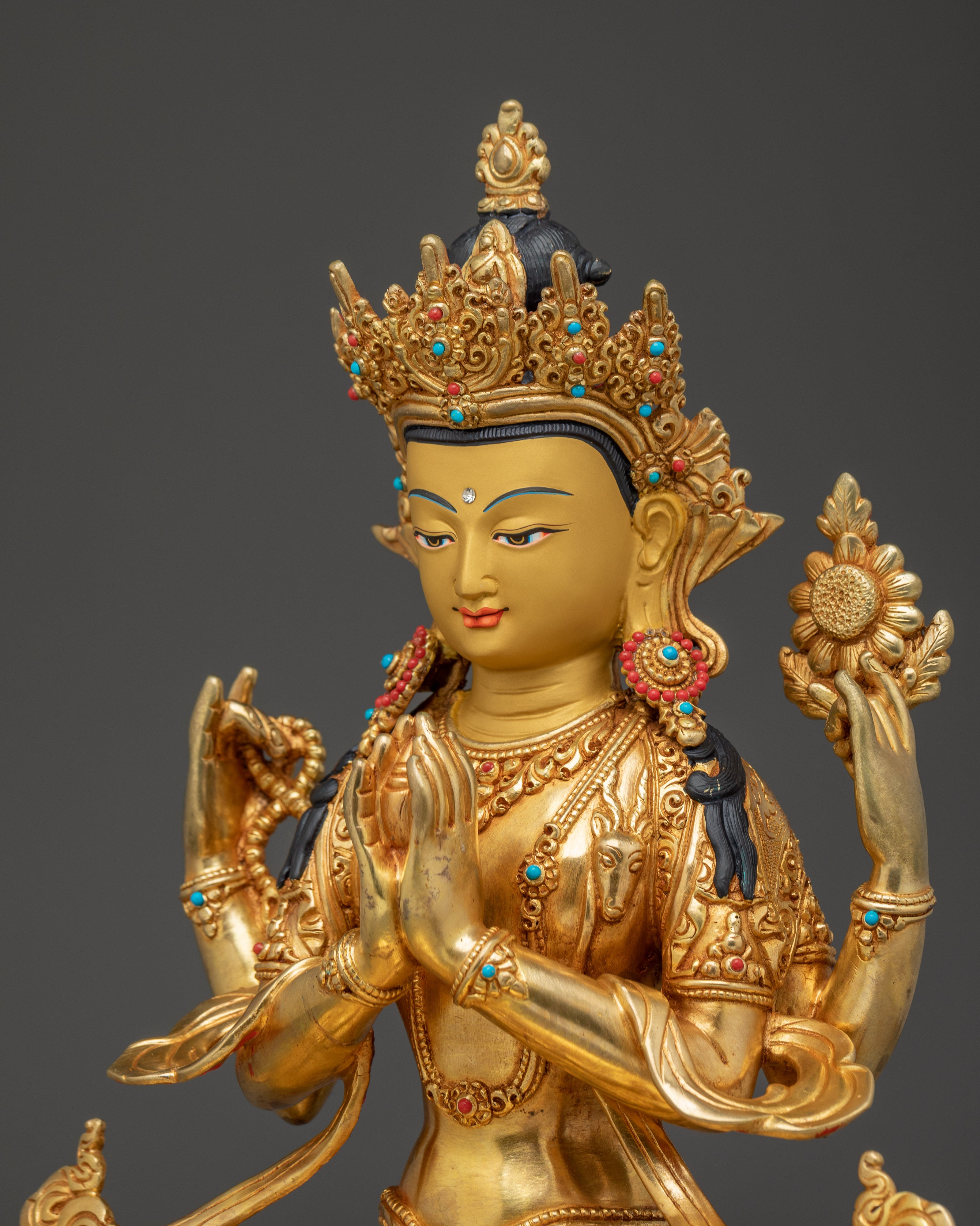 Copper Chenrezig Statue: The Bodhisattva of Compassion