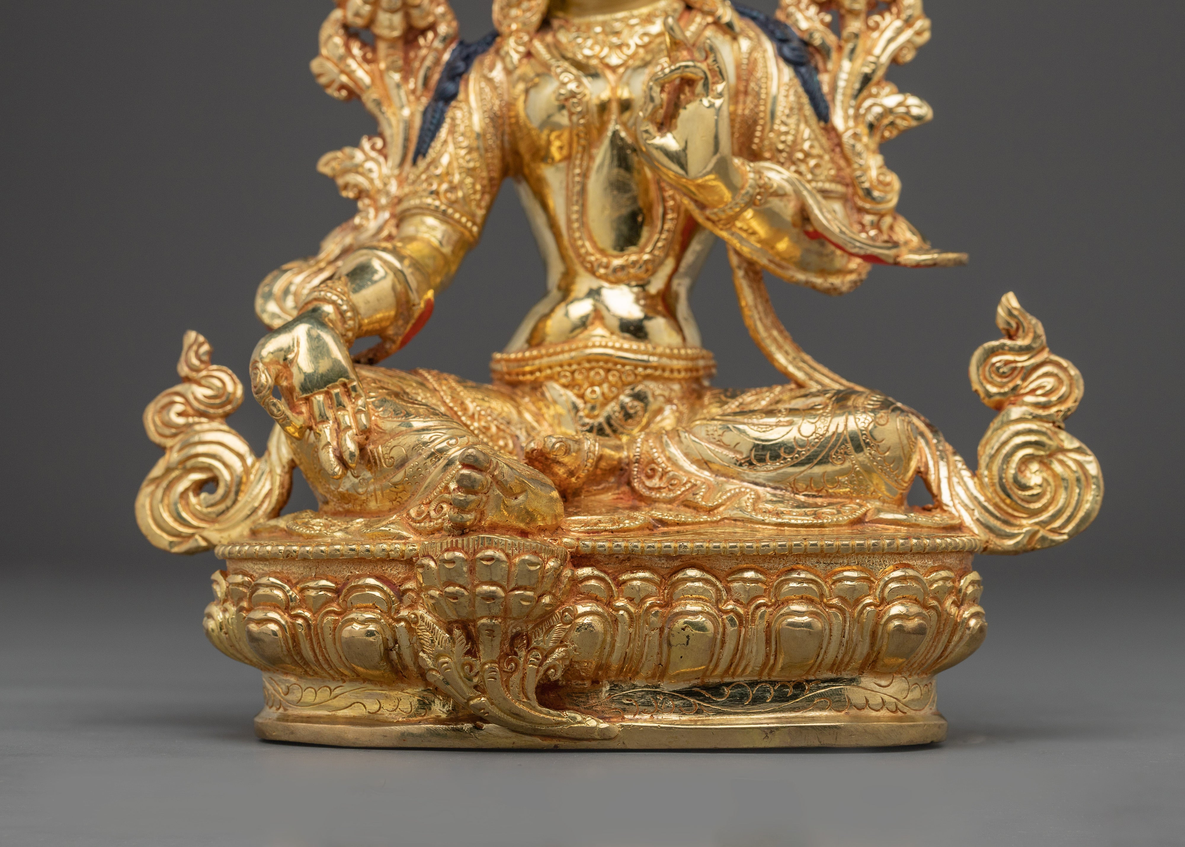 Green Tara Golden Copper Statue | Buddhist Goddess for Altar