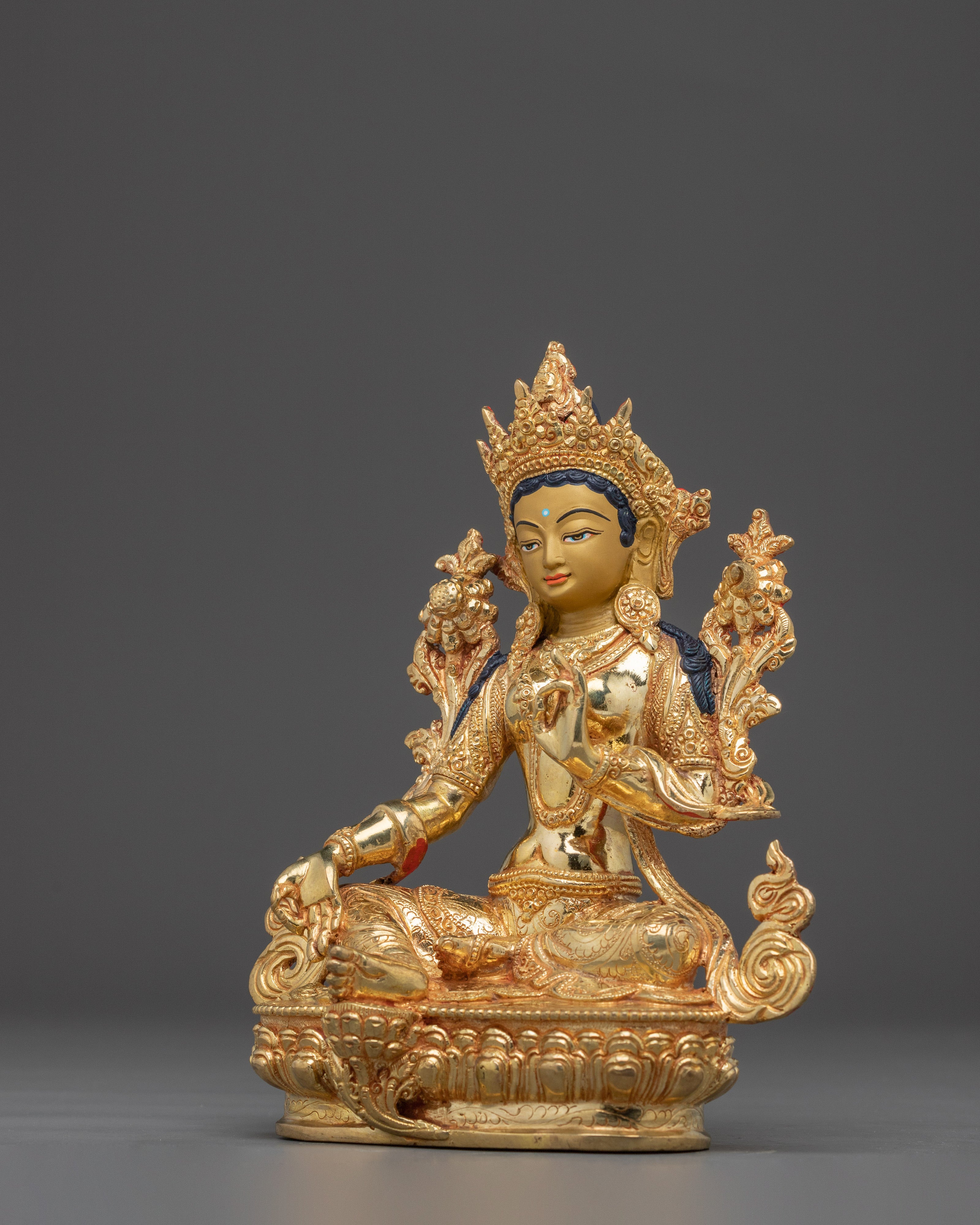 Green Tara Golden Copper Statue | Buddhist Goddess for Altar