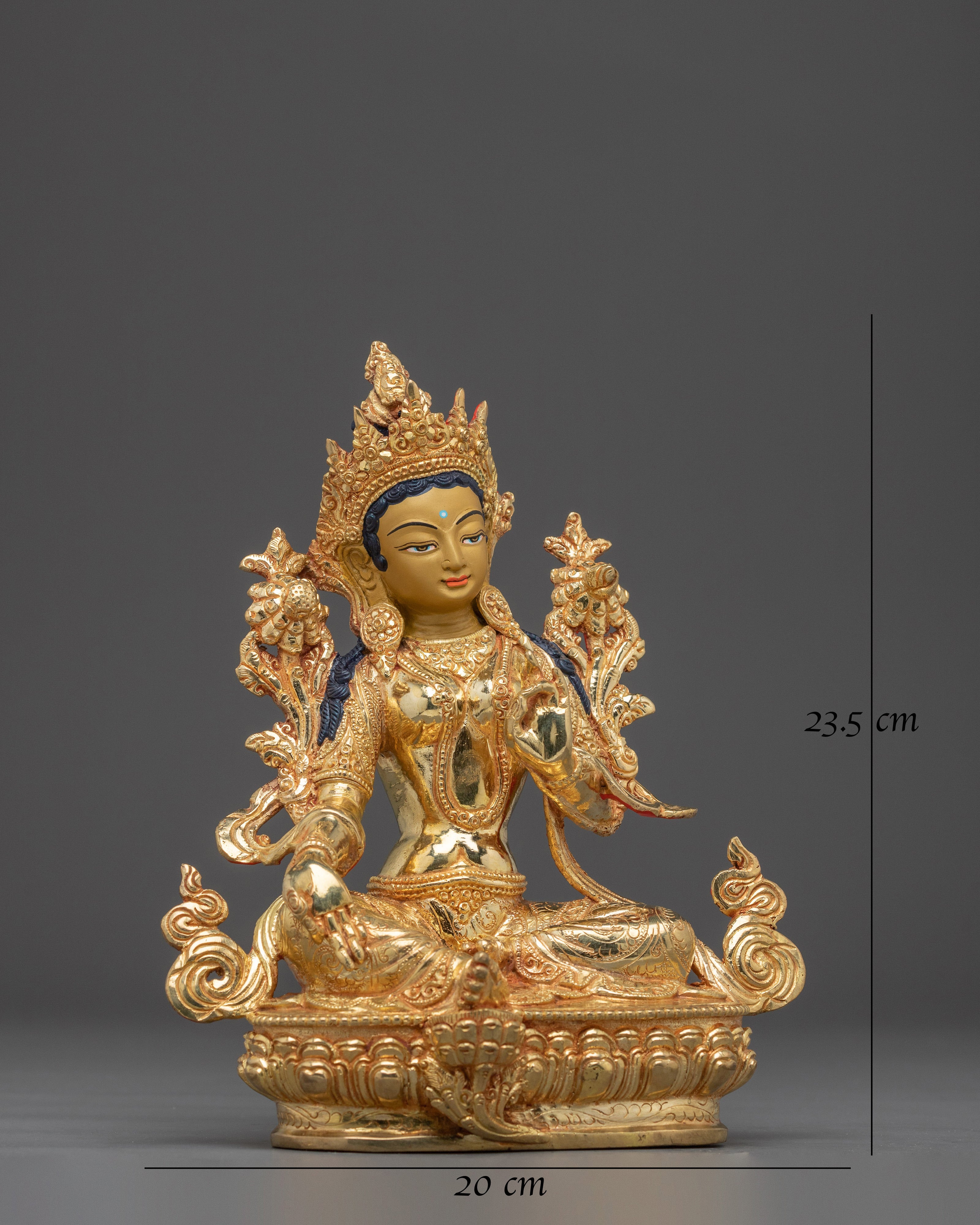 Green Tara Golden Copper Statue