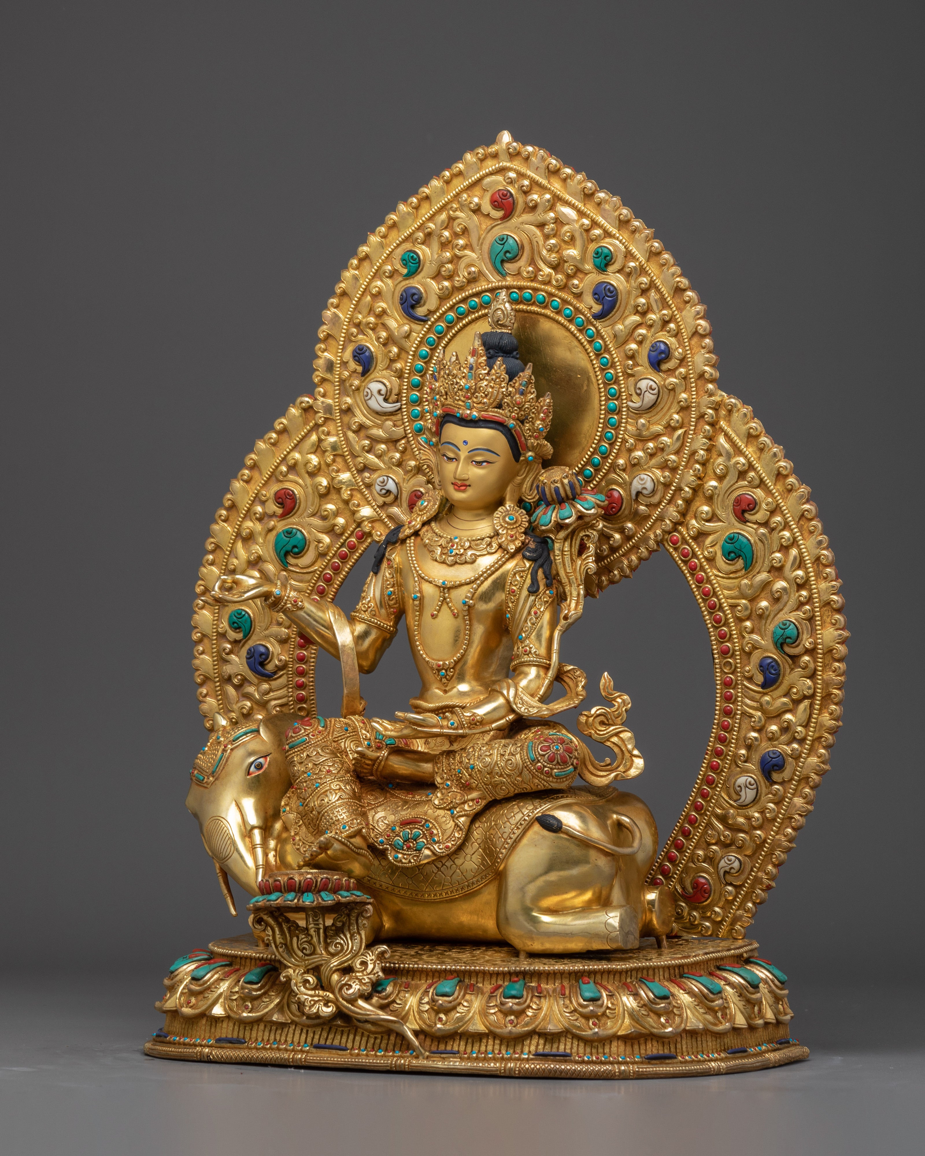 Handcrafted Samantabhadra Art | Elephant Seated Deity of Benevolence