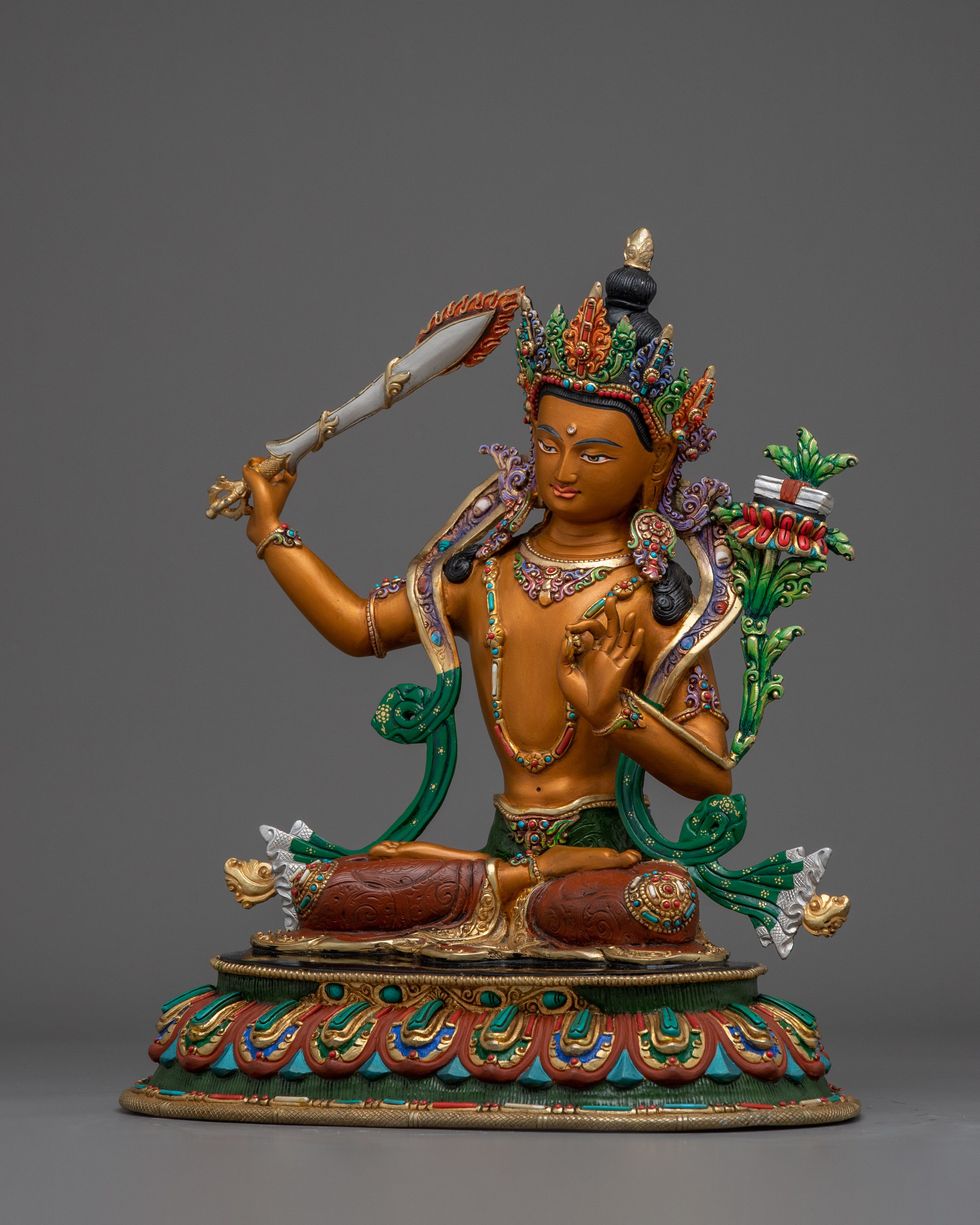 Copper Manjushri statue | Bodhisattva of Wisdom with Sword