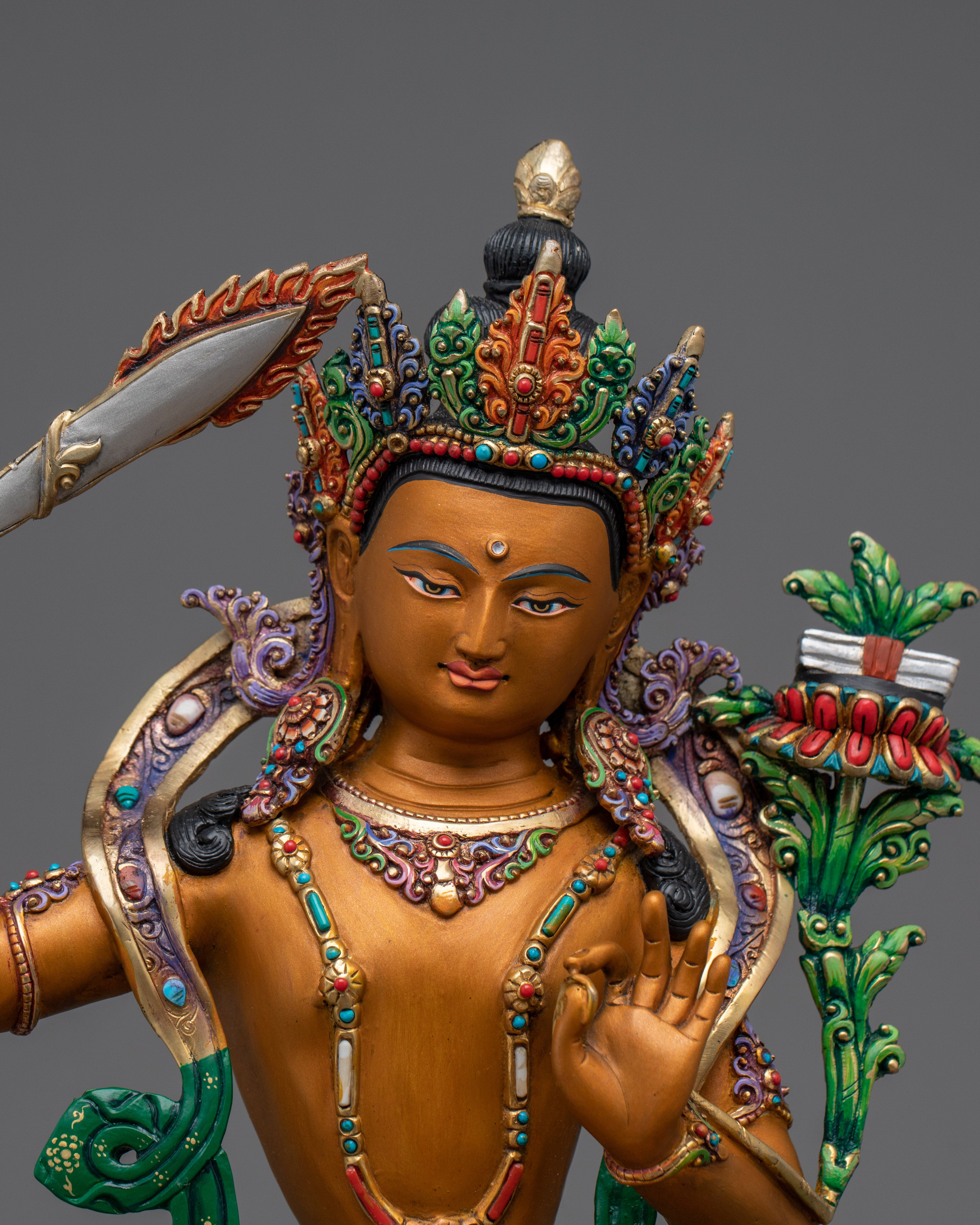 Copper Manjushri statue | Bodhisattva of Wisdom with Sword