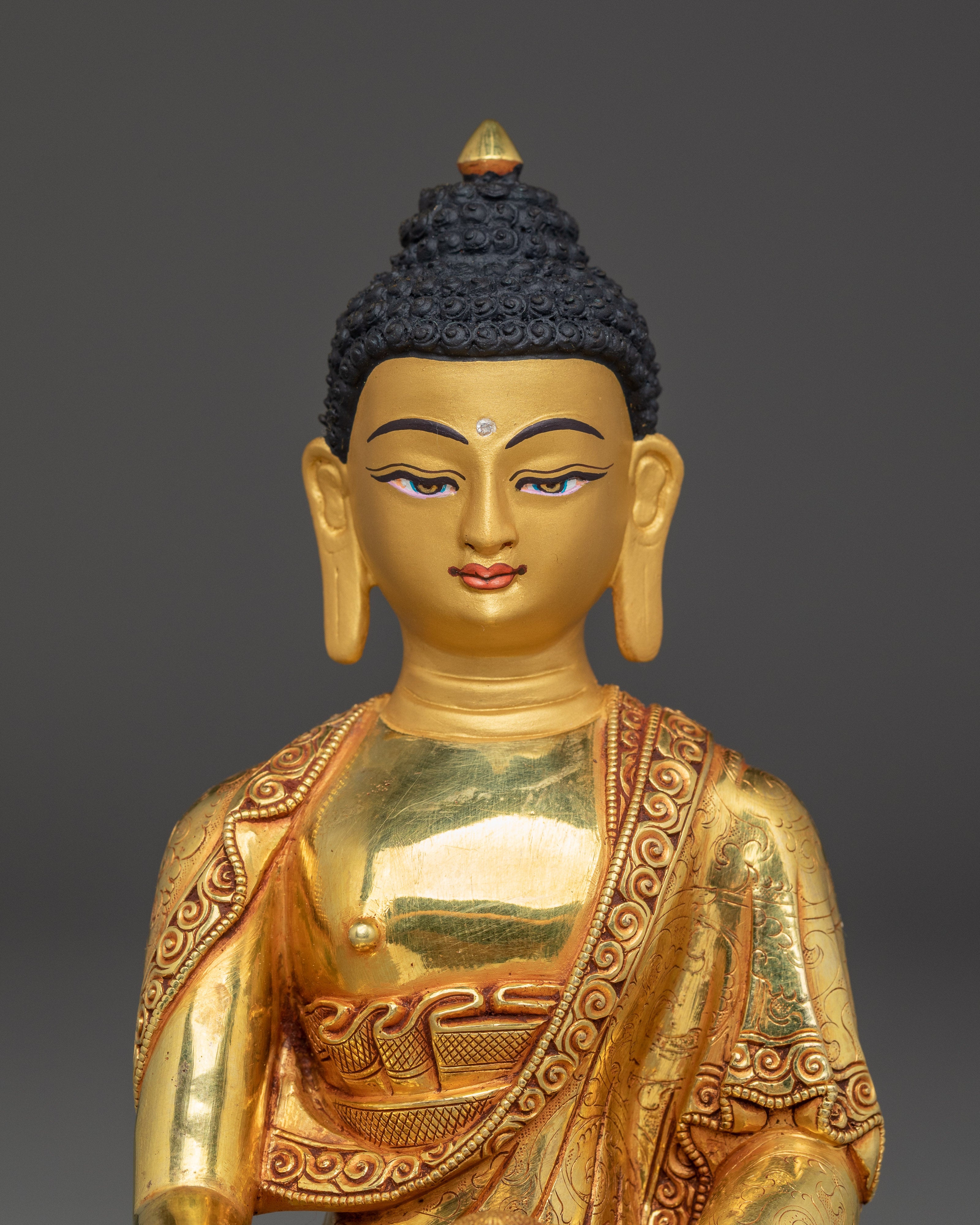 Enlightenment Icon Shakyamuni Buddha | Gold Gilded Nepali Statue